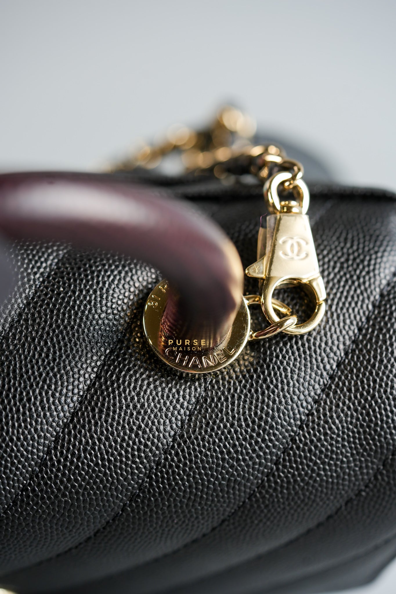 Coco Handle Small Black Caviar Limited Lizard Handle Light Gold Hardware (Series 30) | Purse Maison Luxury Bags Shop