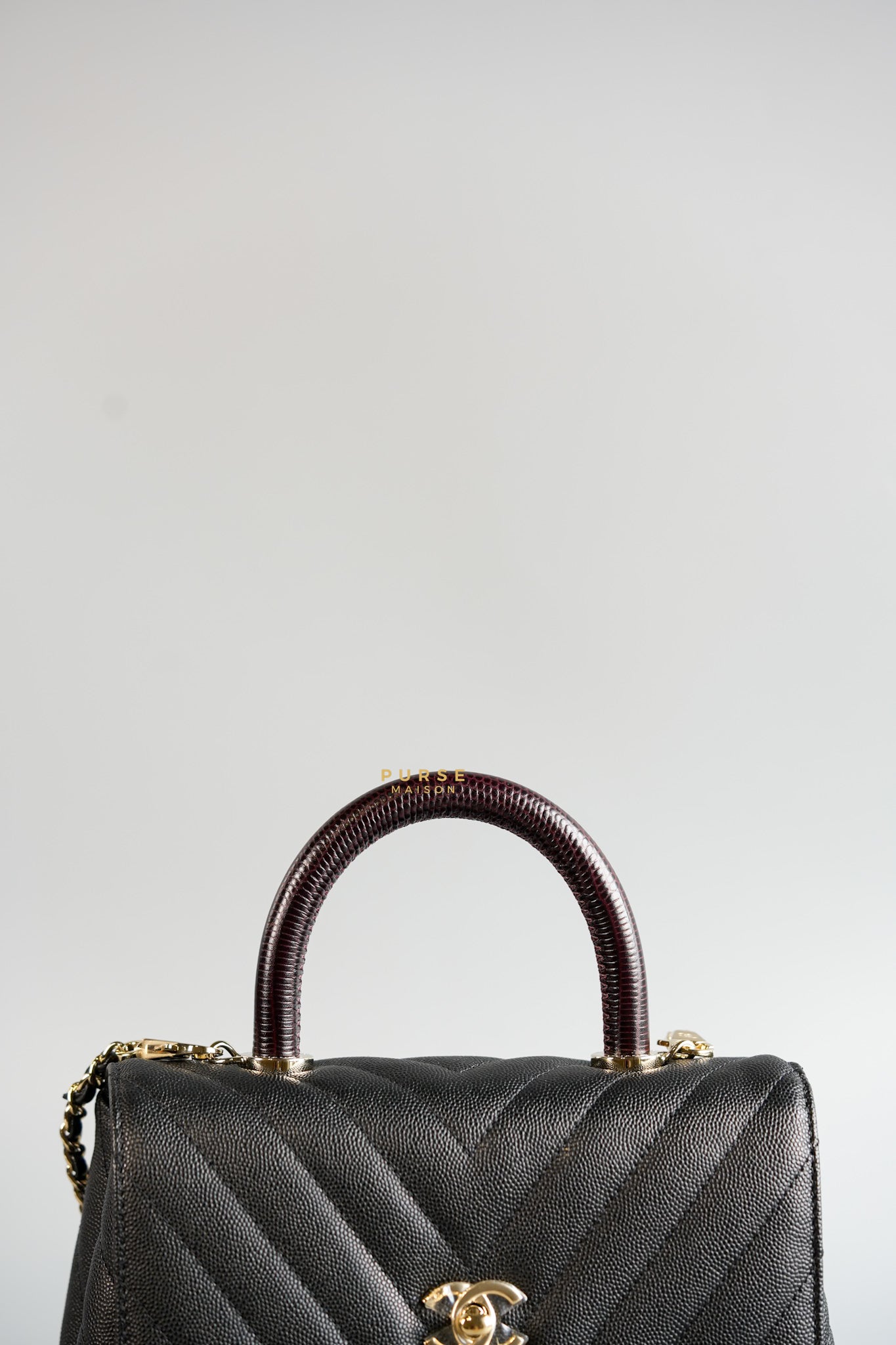 Coco Handle Small Black Caviar Limited Lizard Handle Light Gold Hardware (Series 30) | Purse Maison Luxury Bags Shop