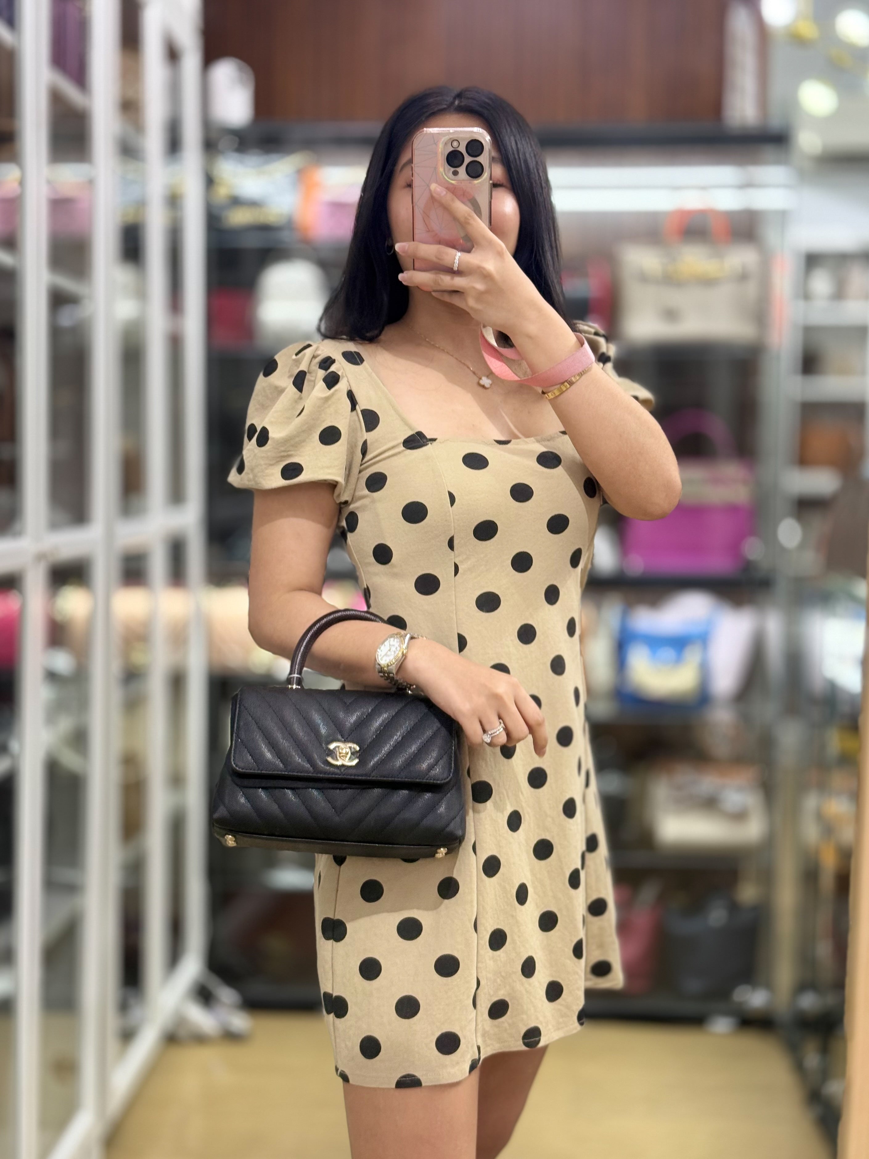 Coco Handle Small Black Caviar Limited Lizard Handle Light Gold Hardware (Series 30) | Purse Maison Luxury Bags Shop