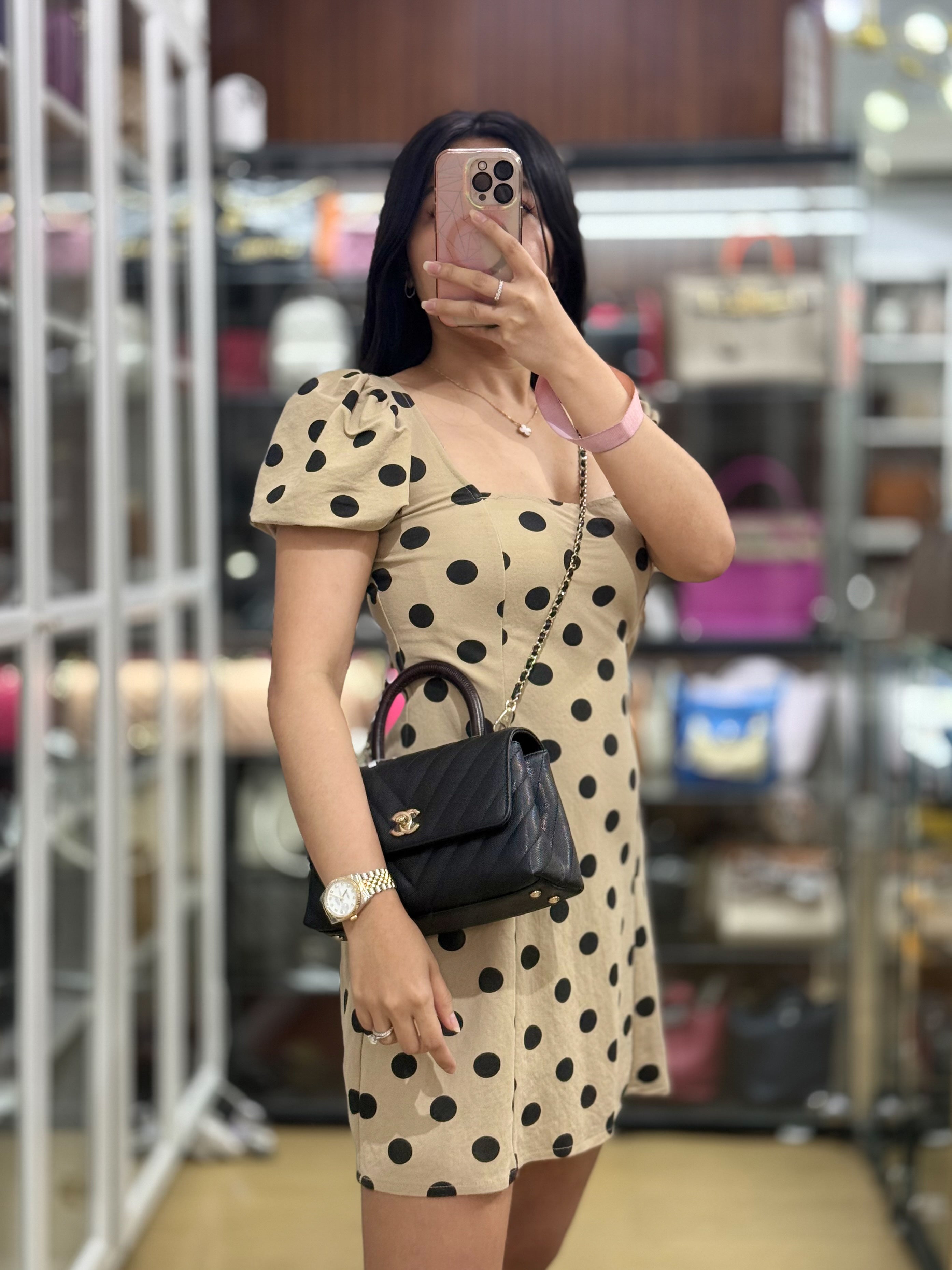 Coco Handle Small Black Caviar Limited Lizard Handle Light Gold Hardware (Series 30) | Purse Maison Luxury Bags Shop