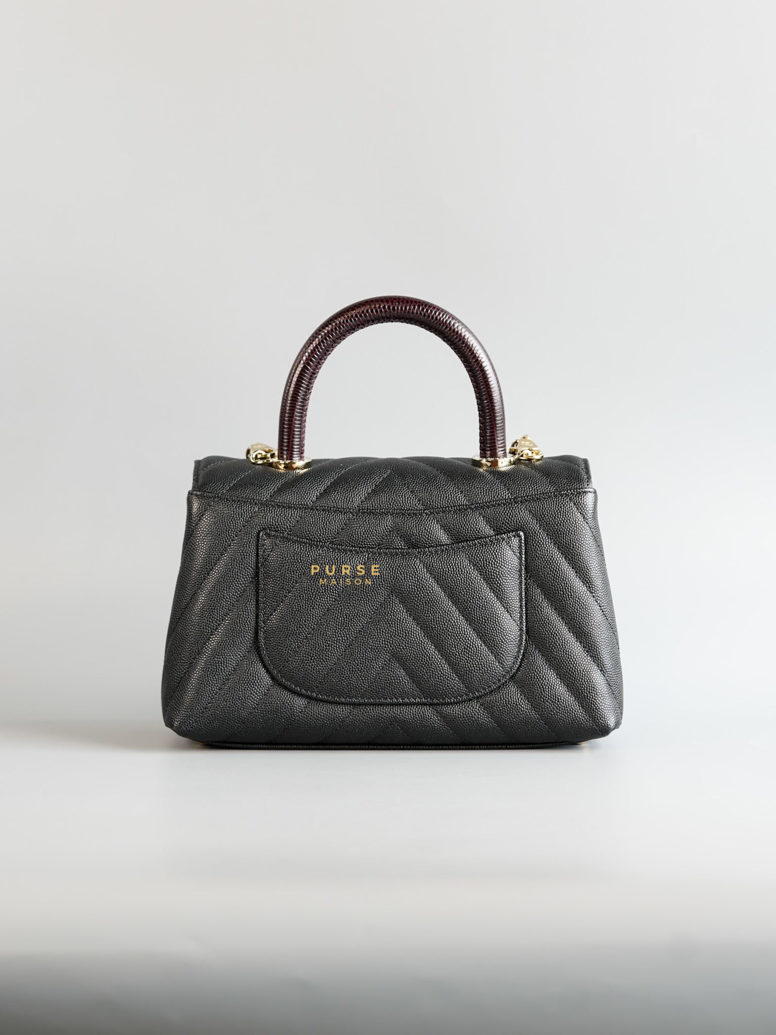 Coco Handle Small Black Caviar Limited Lizard Handle Light Gold Hardware (Series 30) | Purse Maison Luxury Bags Shop