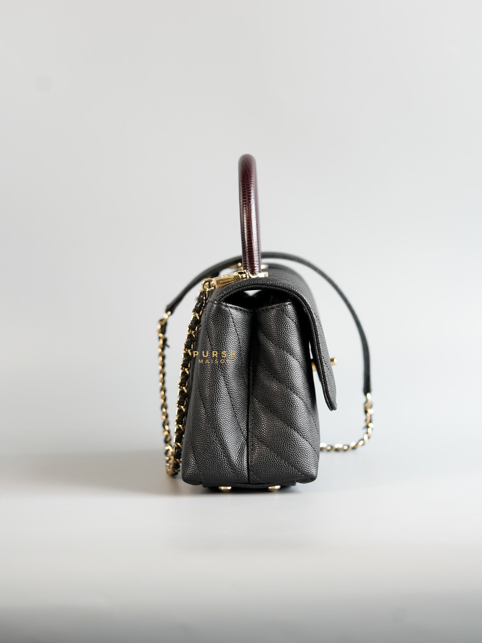 Coco Handle Small Black Caviar Limited Lizard Handle Light Gold Hardware (Series 30) | Purse Maison Luxury Bags Shop