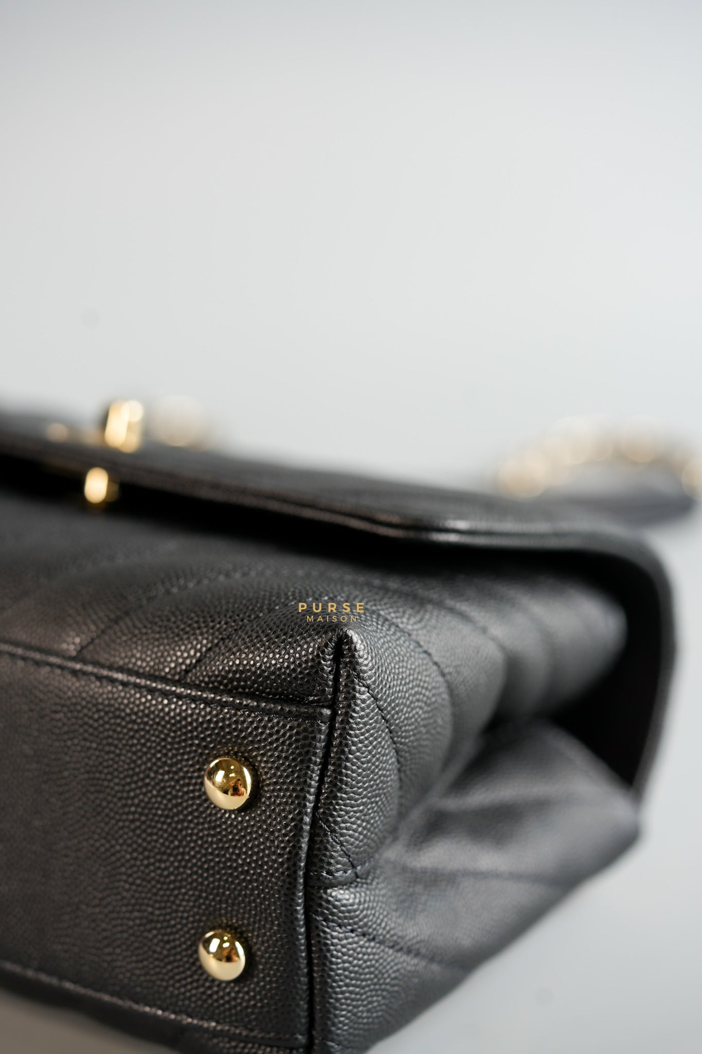 Coco Handle Small Black Caviar Limited Lizard Handle Light Gold Hardware (Series 30) | Purse Maison Luxury Bags Shop