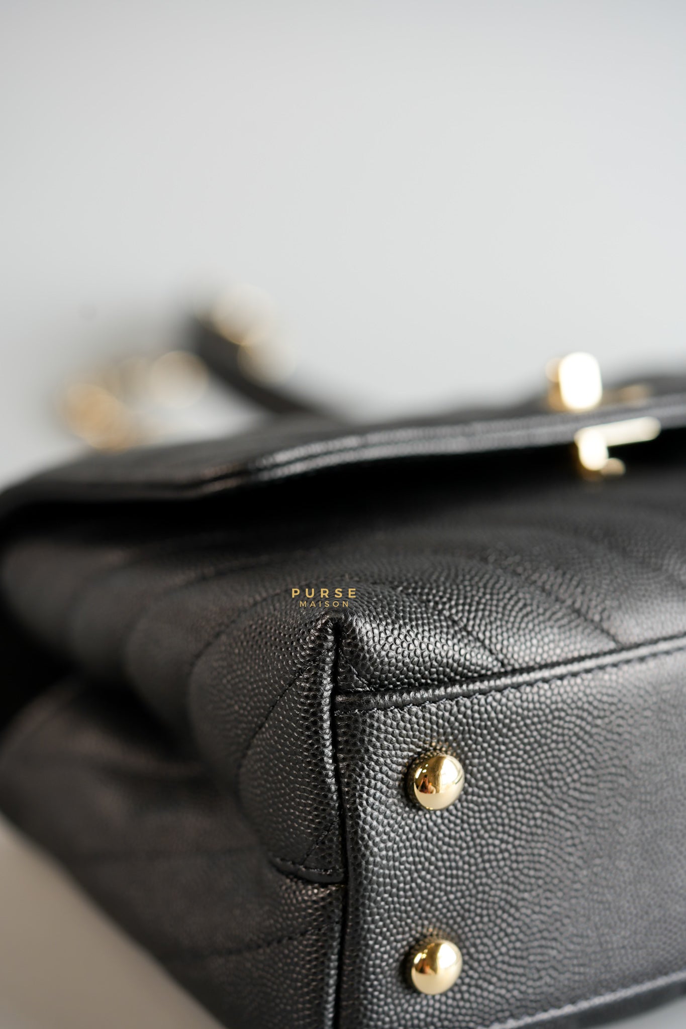 Coco Handle Small Black Caviar Limited Lizard Handle Light Gold Hardware (Series 30) | Purse Maison Luxury Bags Shop