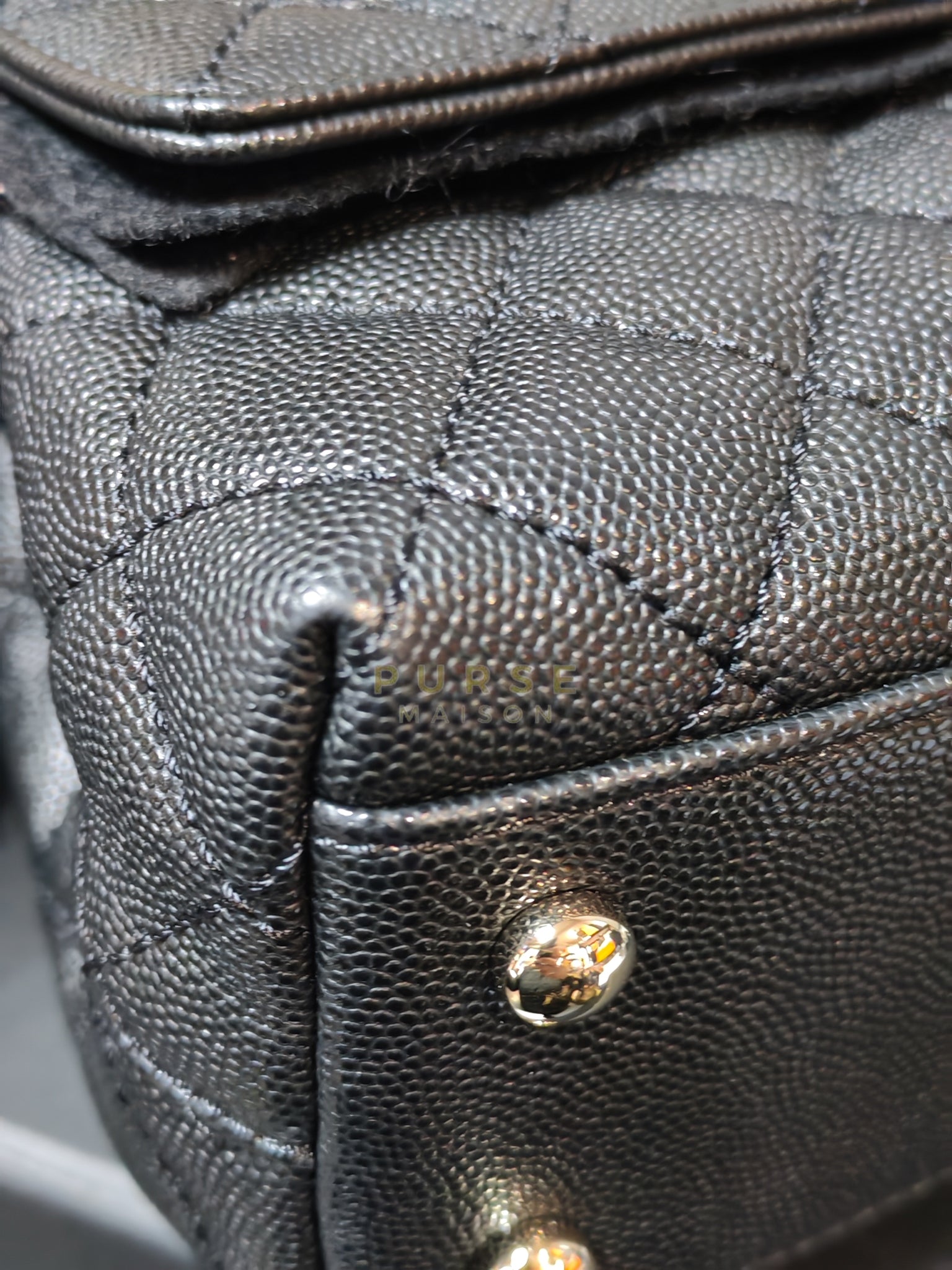 Coco Handle Small Black in Caviar Leather and Light Gold Hardware Microchip | Purse Maison Luxury Bags Shop