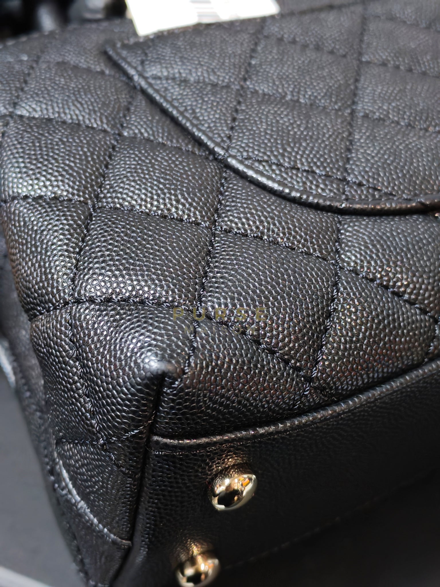 Coco Handle Small Black in Caviar Leather and Light Gold Hardware Microchip | Purse Maison Luxury Bags Shop