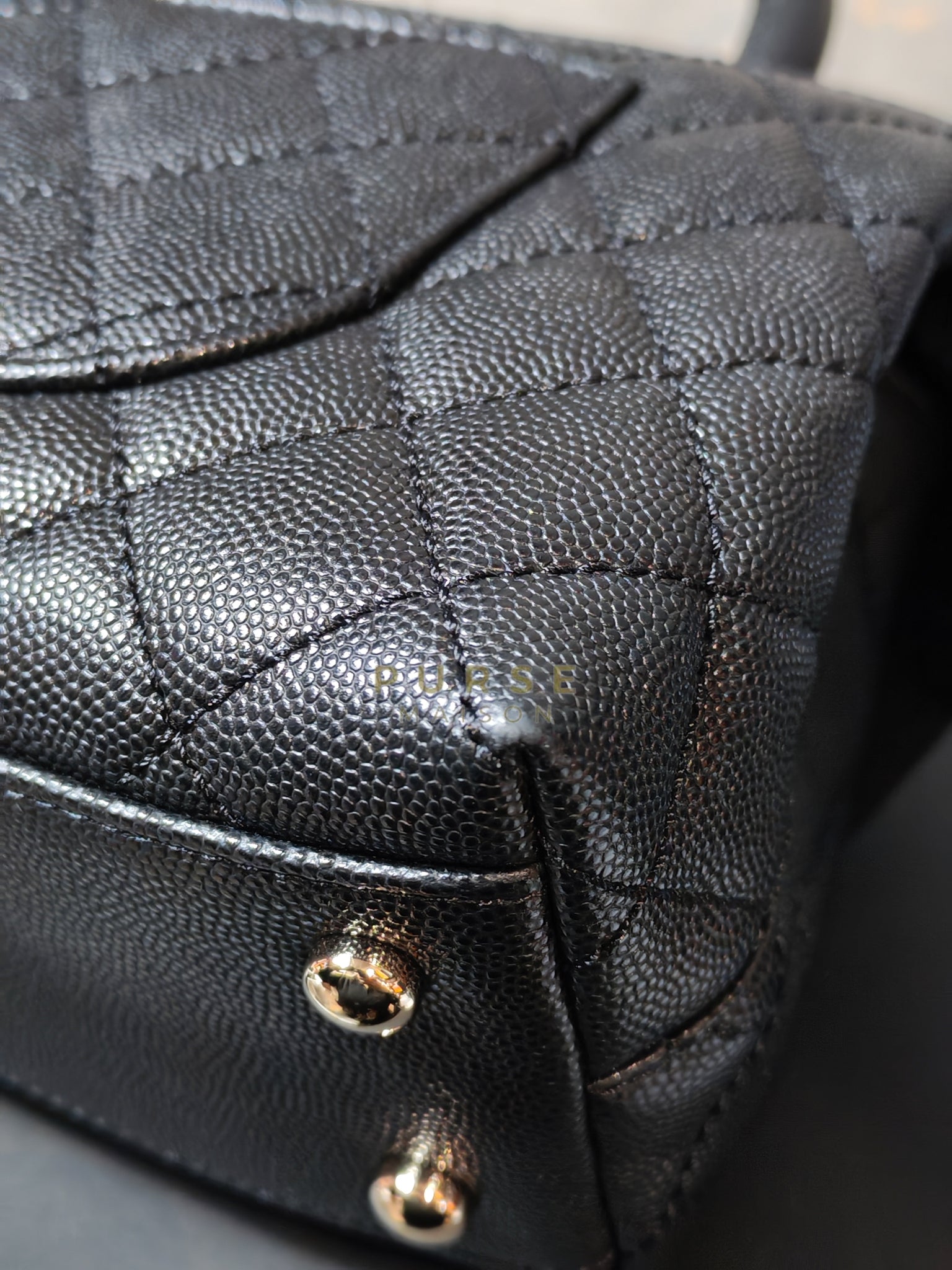 Coco Handle Small Black in Caviar Leather and Light Gold Hardware Microchip | Purse Maison Luxury Bags Shop