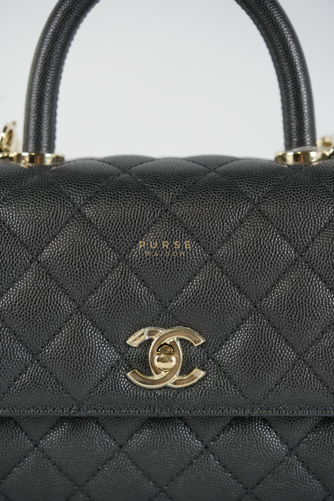 Coco Handle Small Black in Caviar Leather and Light Gold Hardware Microchip | Purse Maison Luxury Bags Shop