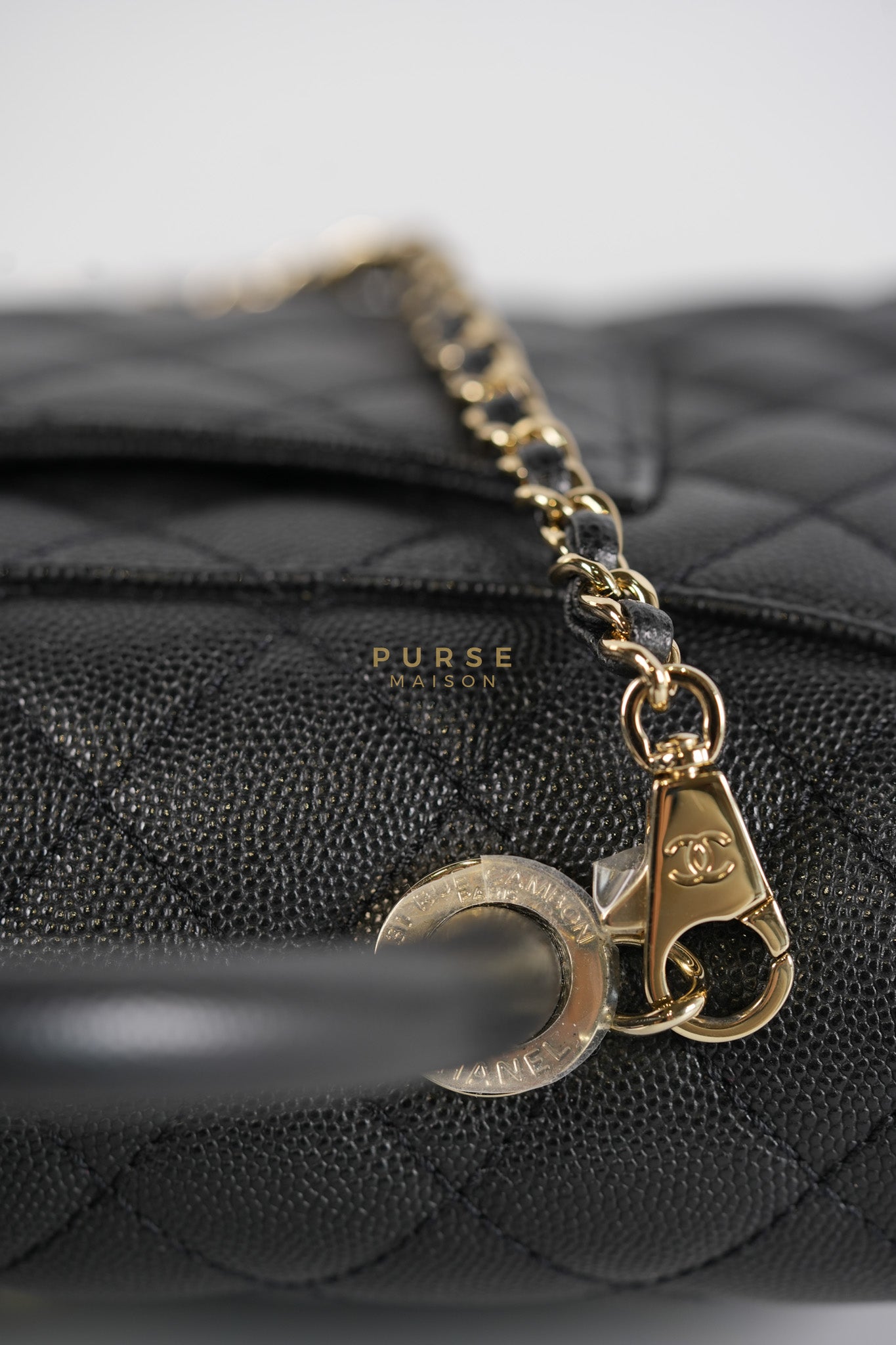 Coco Handle Small Black in Caviar Leather and Light Gold Hardware Microchip | Purse Maison Luxury Bags Shop