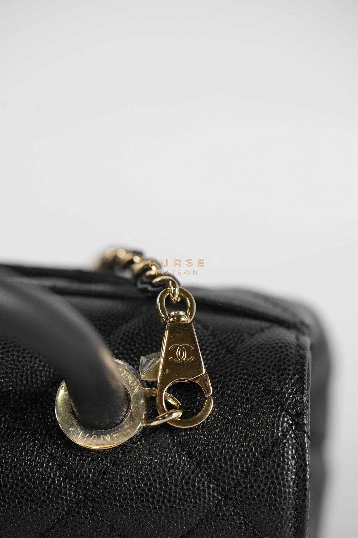 Coco Handle Small Black in Caviar Leather and Light Gold Hardware Microchip | Purse Maison Luxury Bags Shop