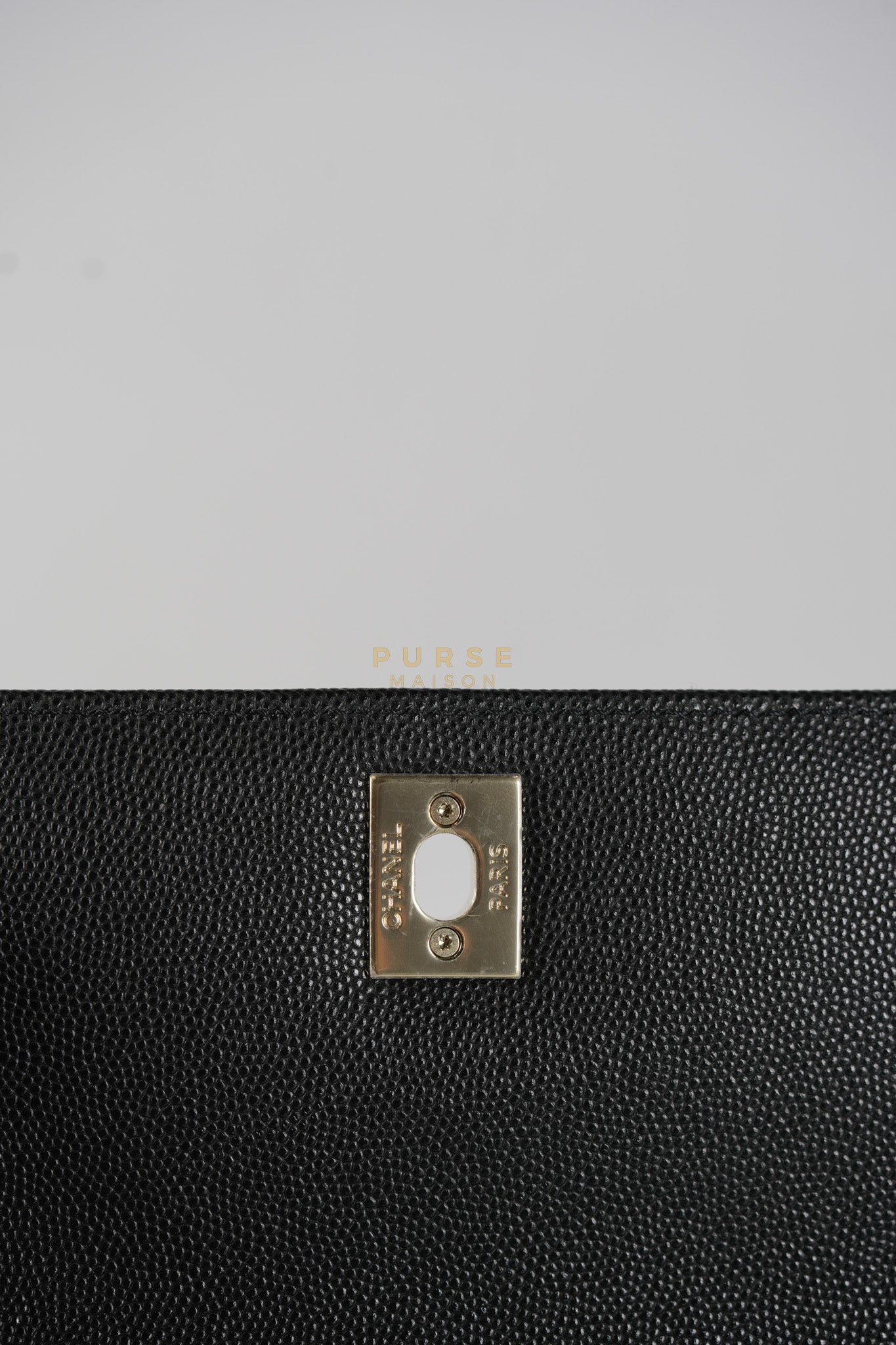 Coco Handle Small Black in Caviar Leather and Light Gold Hardware Microchip | Purse Maison Luxury Bags Shop