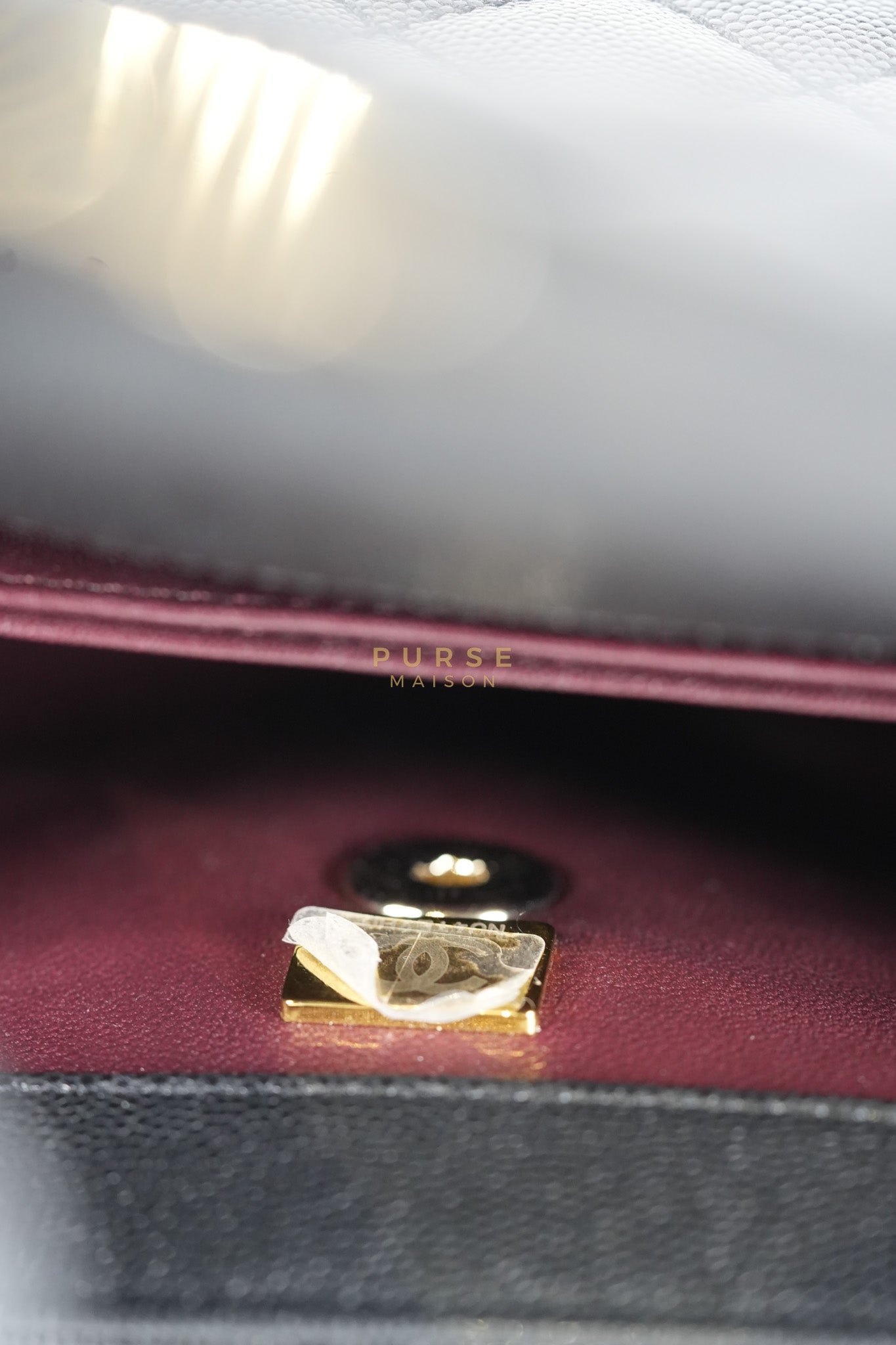 Coco Handle Small Black in Caviar Leather and Light Gold Hardware Microchip | Purse Maison Luxury Bags Shop
