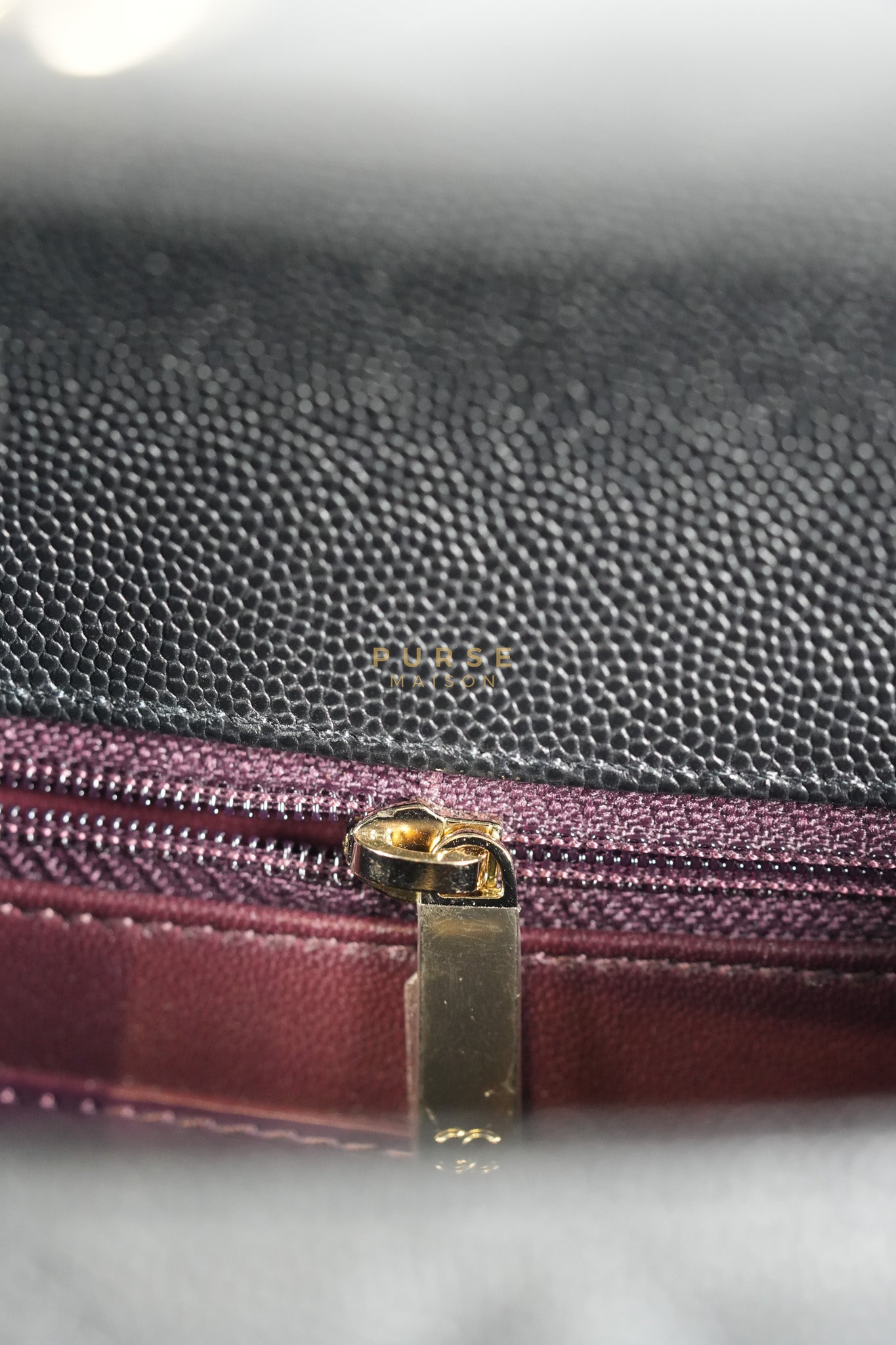 Coco Handle Small Black in Caviar Leather and Light Gold Hardware Microchip | Purse Maison Luxury Bags Shop