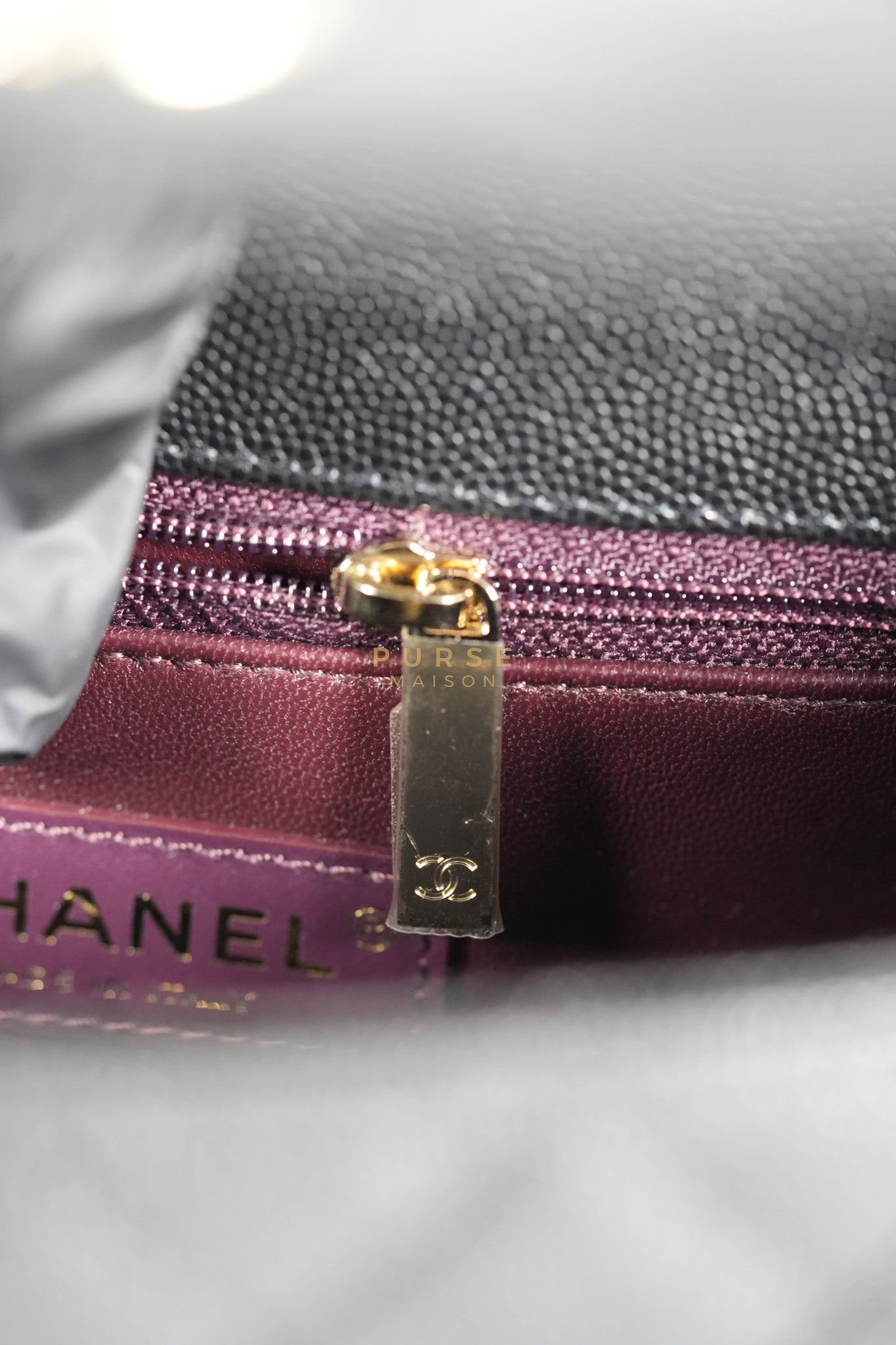 Coco Handle Small Black in Caviar Leather and Light Gold Hardware Microchip | Purse Maison Luxury Bags Shop