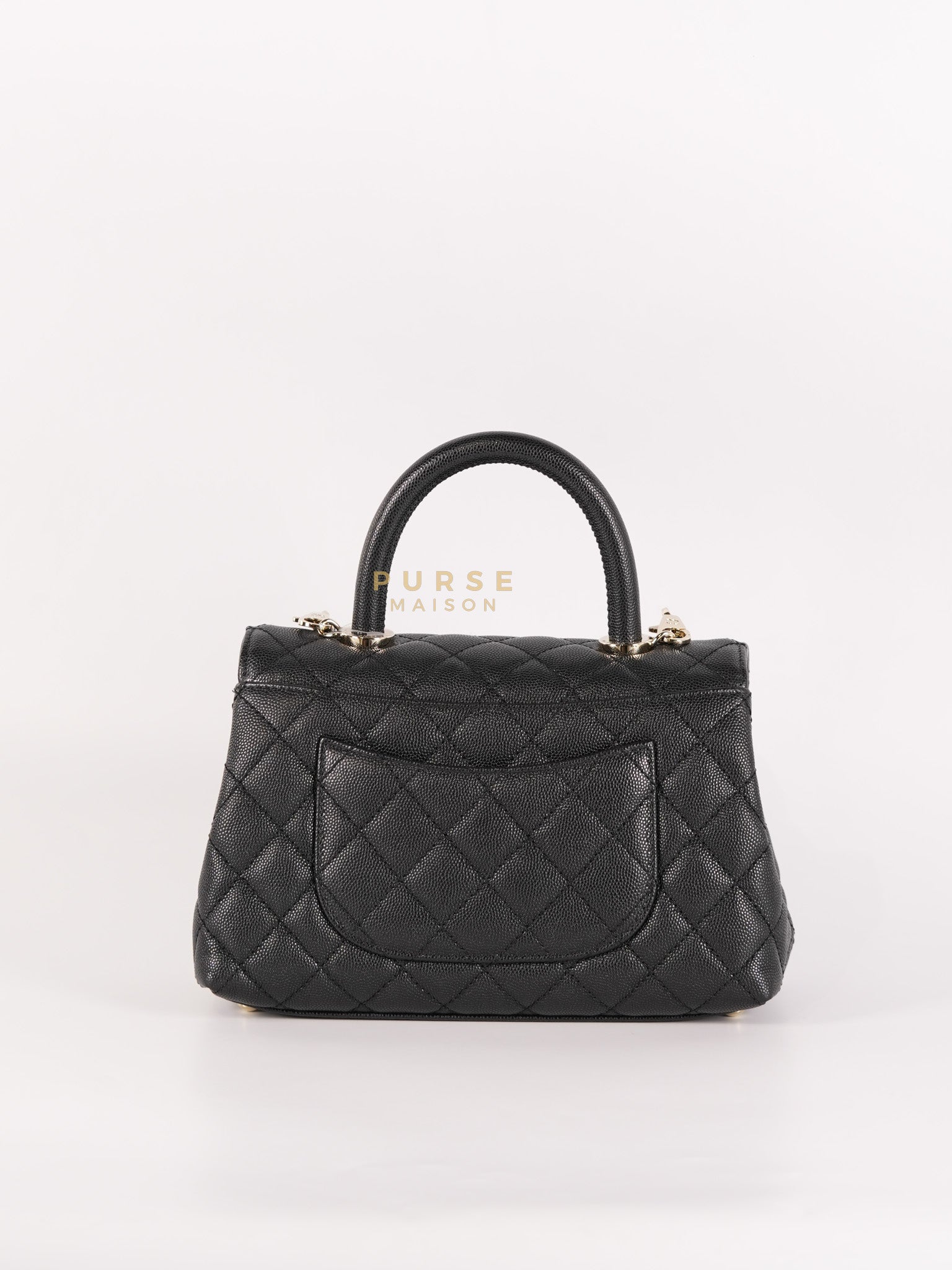 Coco Handle Small Black in Caviar Leather and Light Gold Hardware Microchip | Purse Maison Luxury Bags Shop