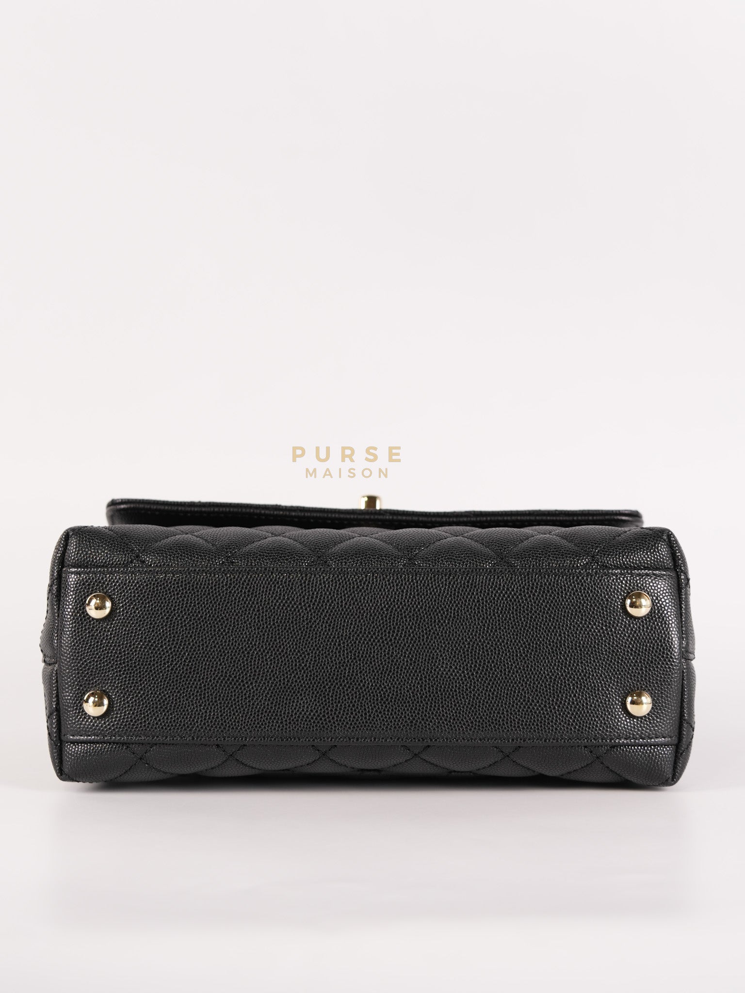 Coco Handle Small Black in Caviar Leather and Light Gold Hardware Microchip | Purse Maison Luxury Bags Shop