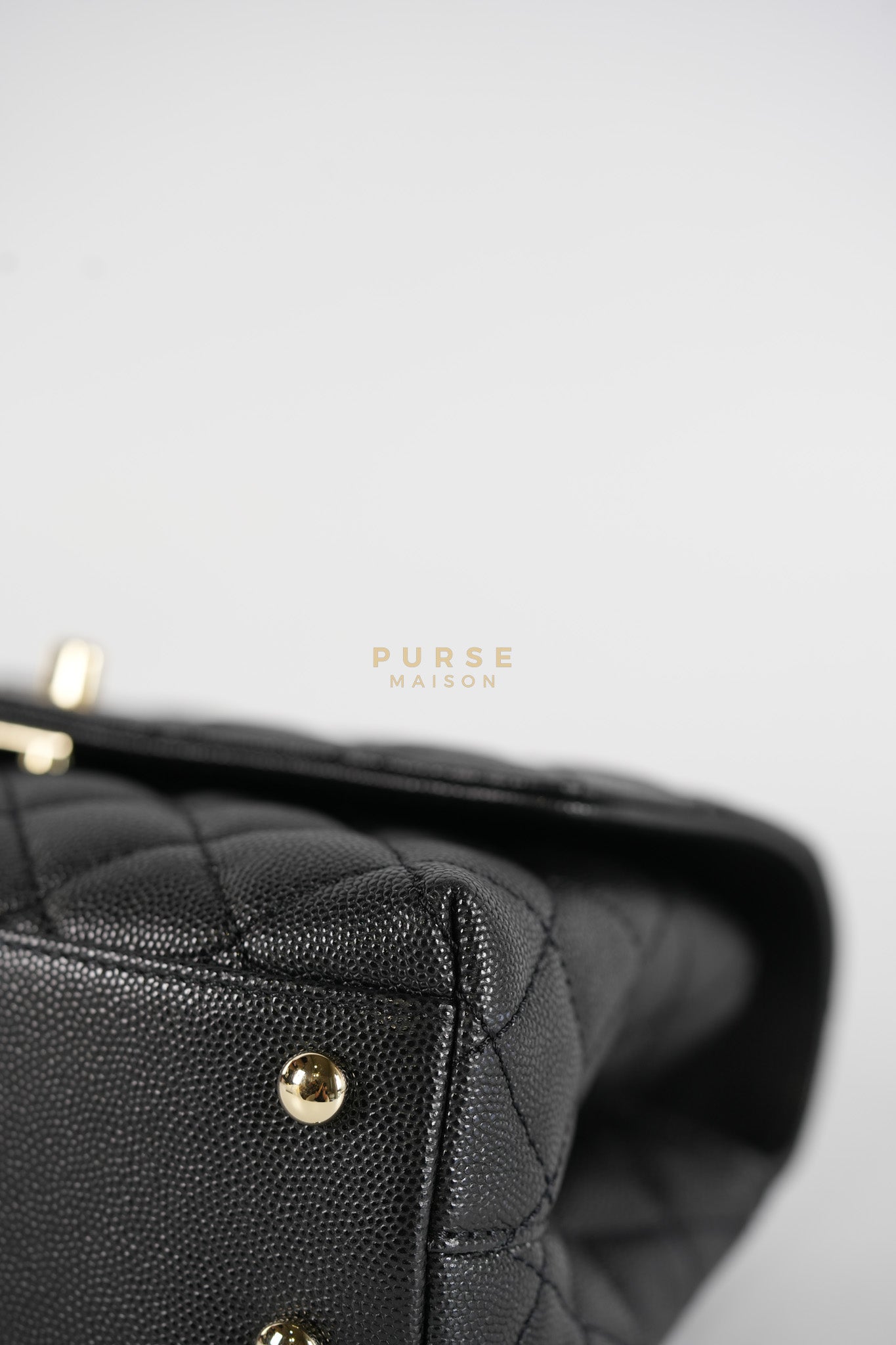 Coco Handle Small Black in Caviar Leather and Light Gold Hardware Microchip | Purse Maison Luxury Bags Shop