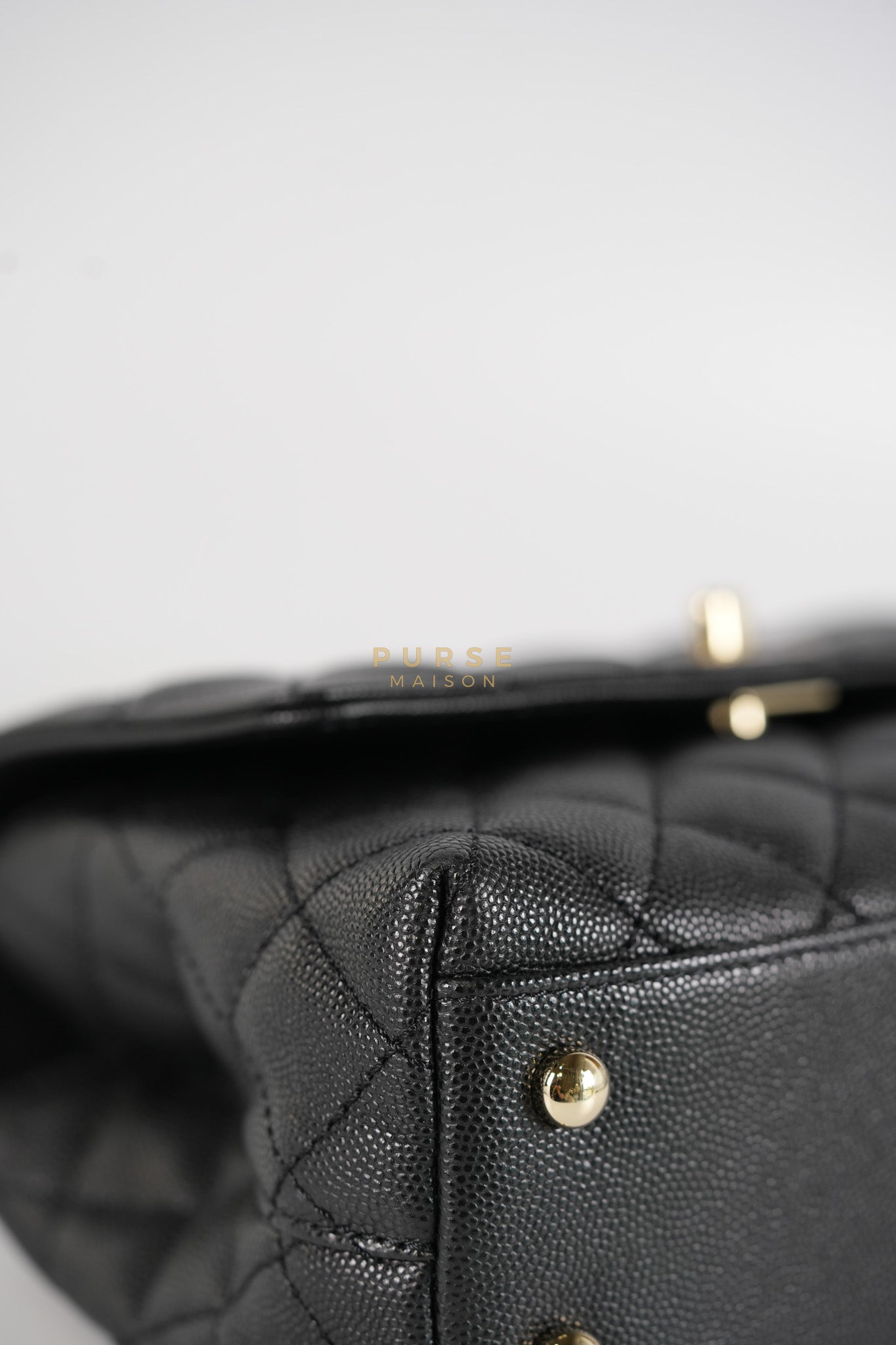 Coco Handle Small Black in Caviar Leather and Light Gold Hardware Microchip | Purse Maison Luxury Bags Shop