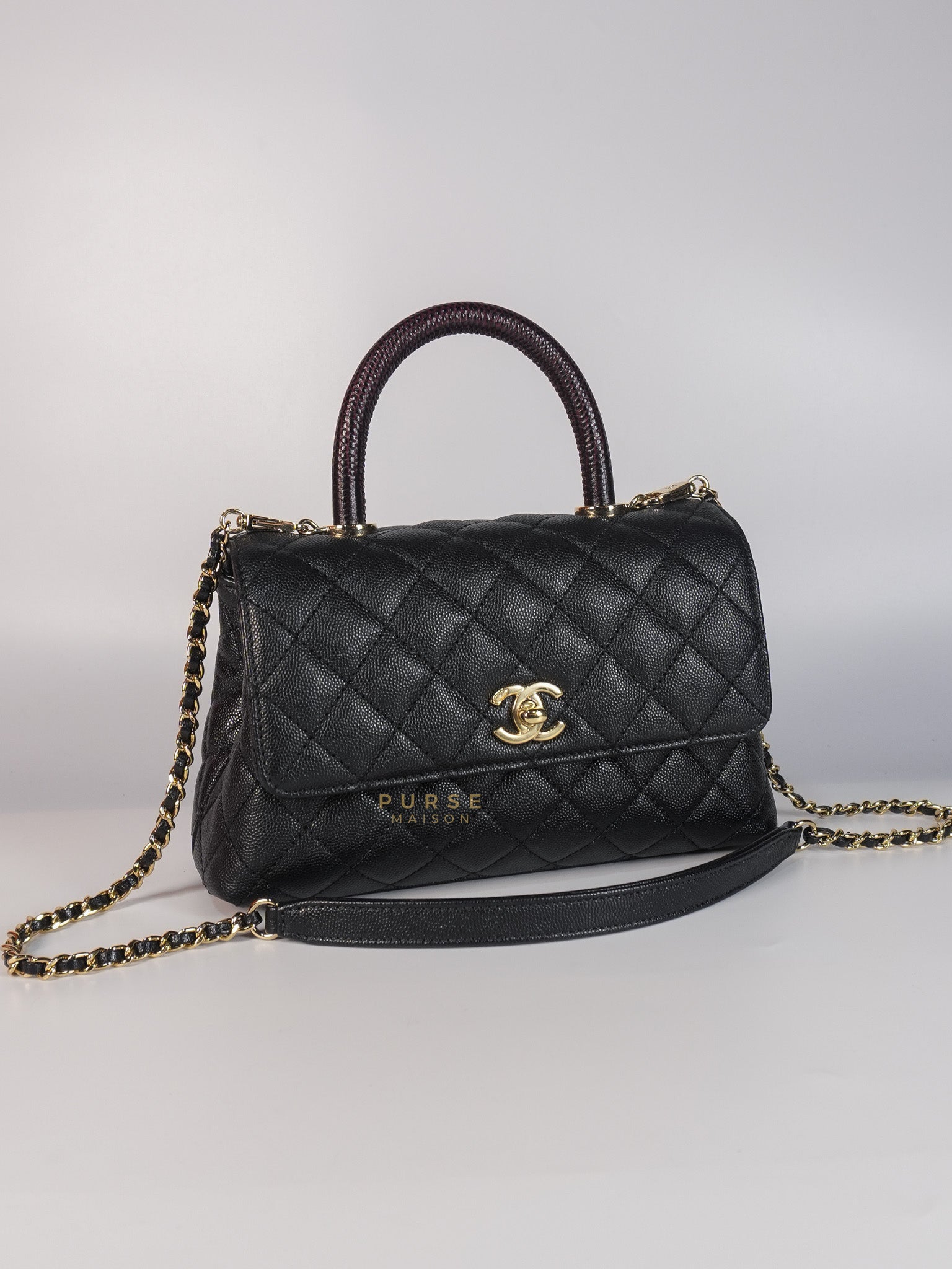 Coco Handle Small Caviar Quilted Leather in Light Gold Hardware (Microchip) | Purse Maison Luxury Bags Shop