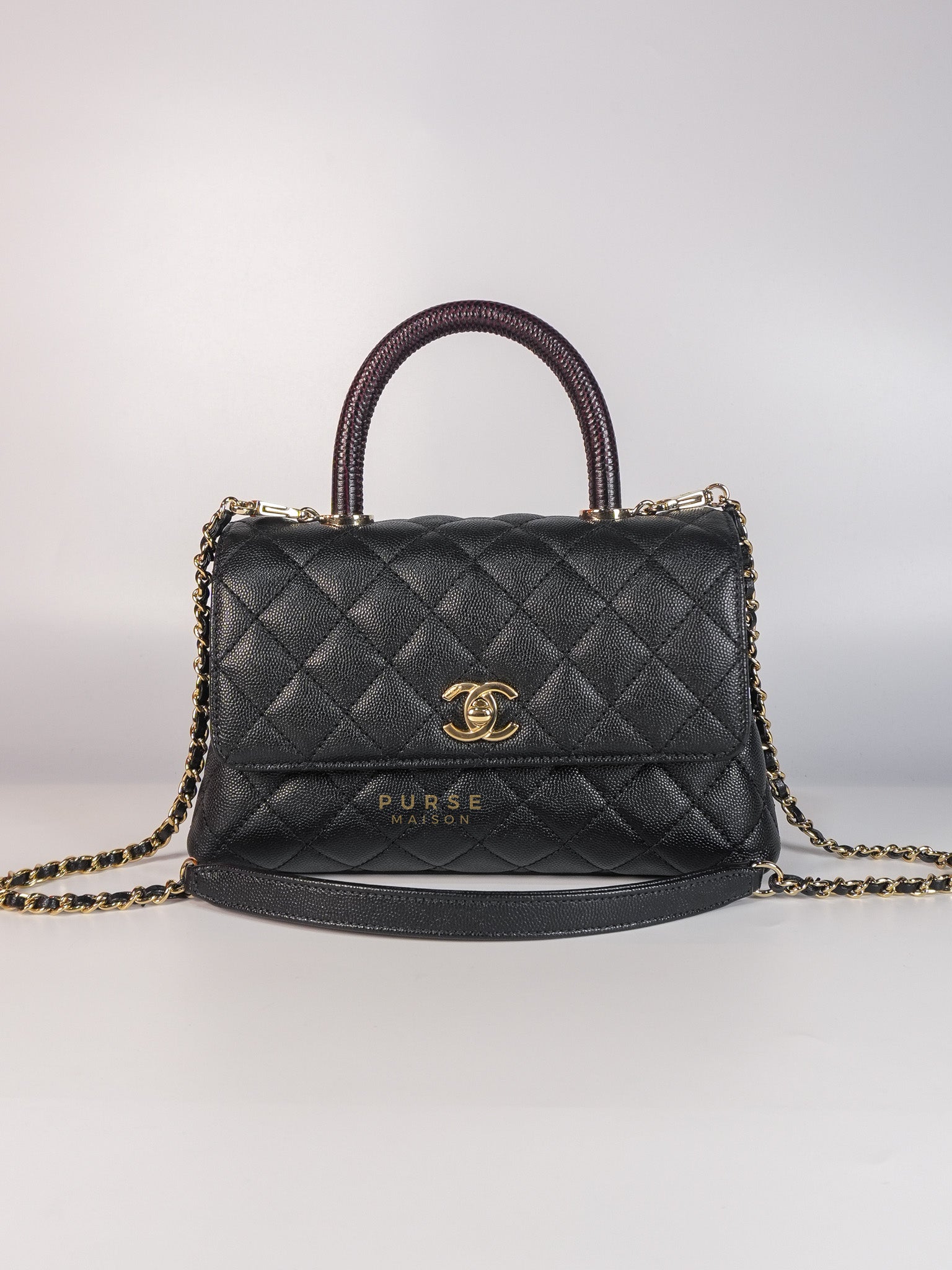 Coco Handle Small Caviar Quilted Leather in Light Gold Hardware (Microchip) | Purse Maison Luxury Bags Shop