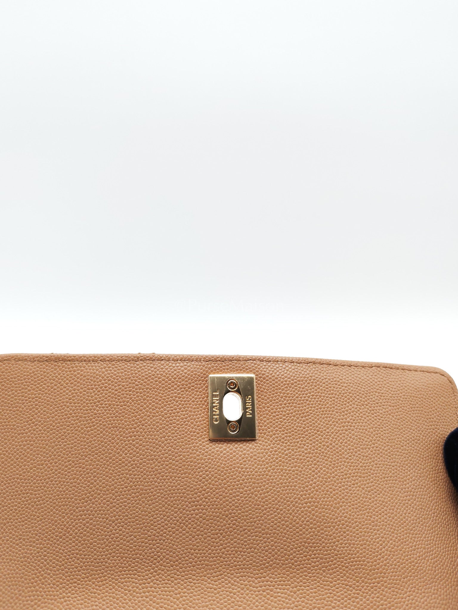 Coco Handle Small Dark Beige Caviar Leather in Light Gold Hardware (Microchip) | Purse Maison Luxury Bags Shop