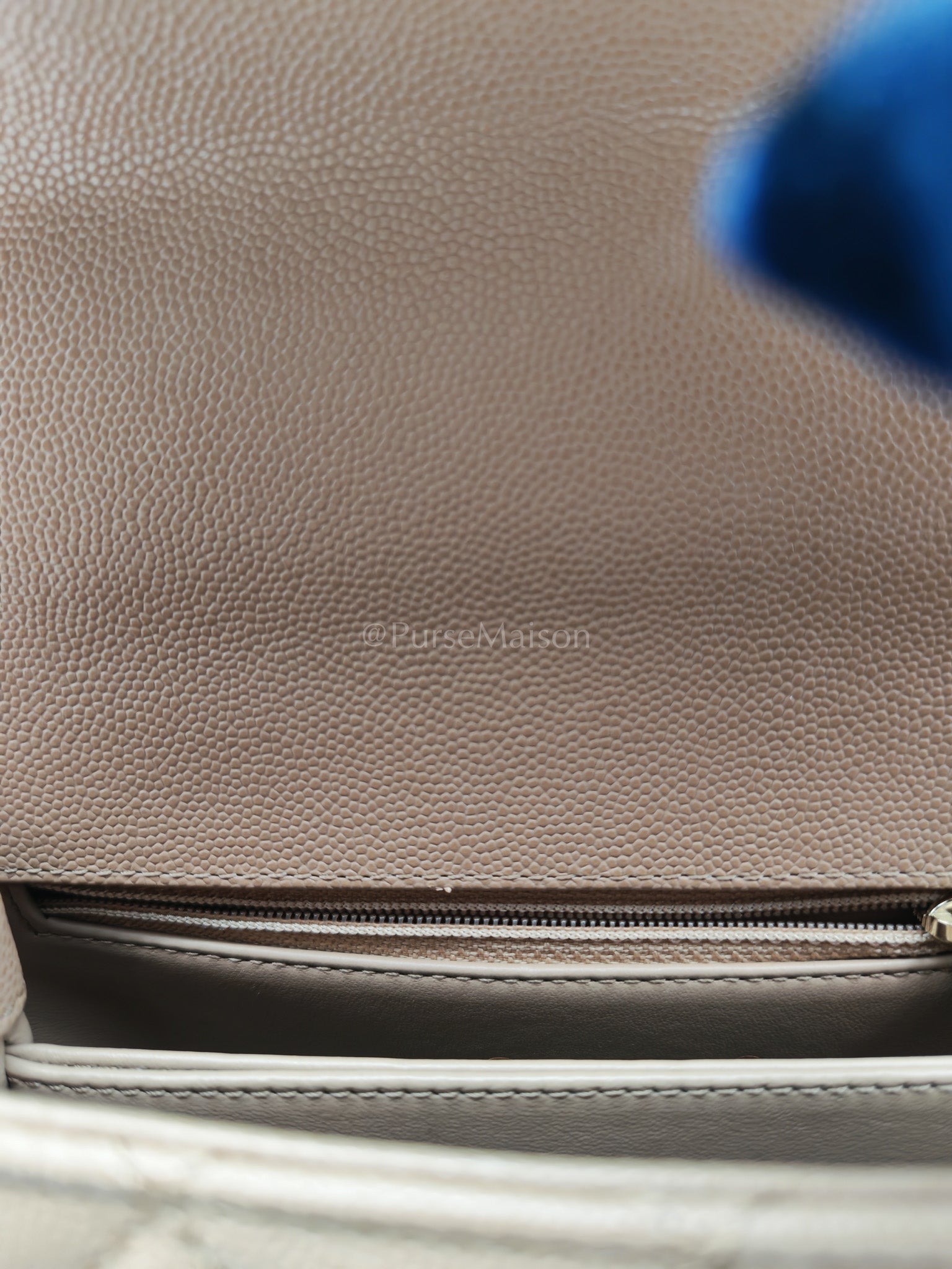 Coco Handle Small Dark Beige Caviar Leather in Light Gold Hardware (Microchip) | Purse Maison Luxury Bags Shop