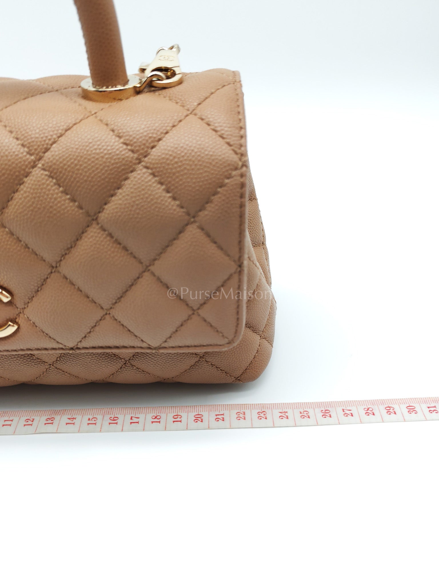 Coco Handle Small Dark Beige Caviar Leather in Light Gold Hardware (Microchip) | Purse Maison Luxury Bags Shop