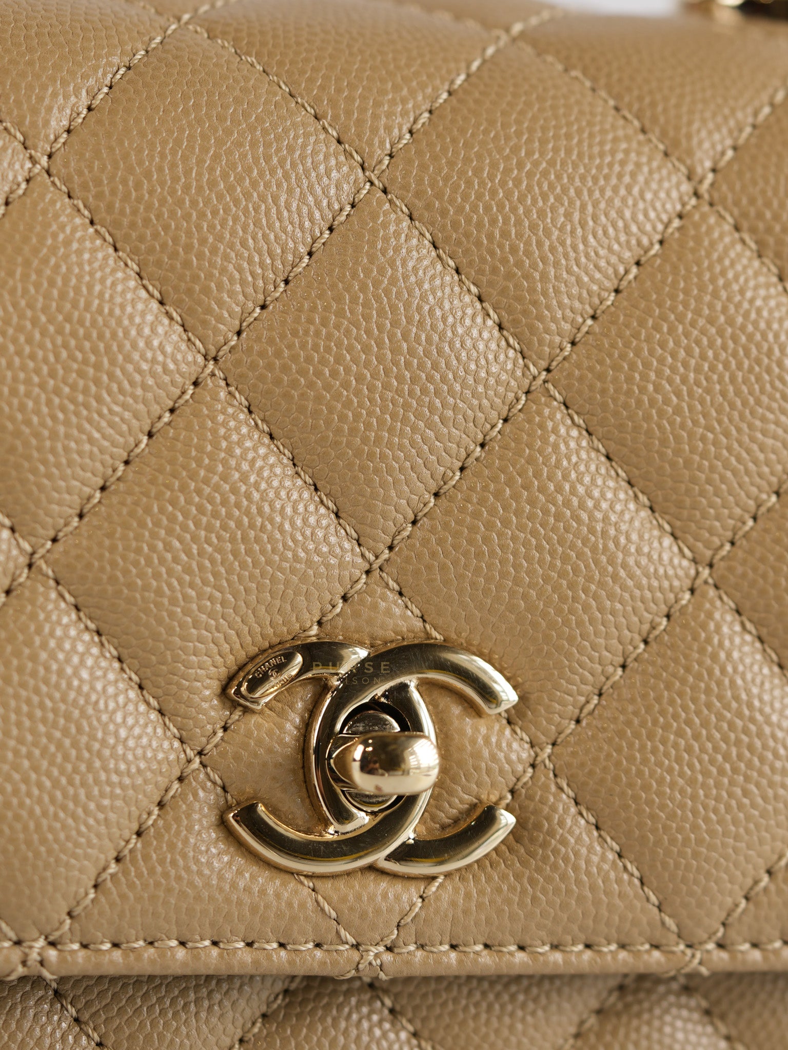 Coco Handle Small in Beige Caviar Leather White Gold Hardware(Microchip) | Purse Maison Luxury Bags Shop
