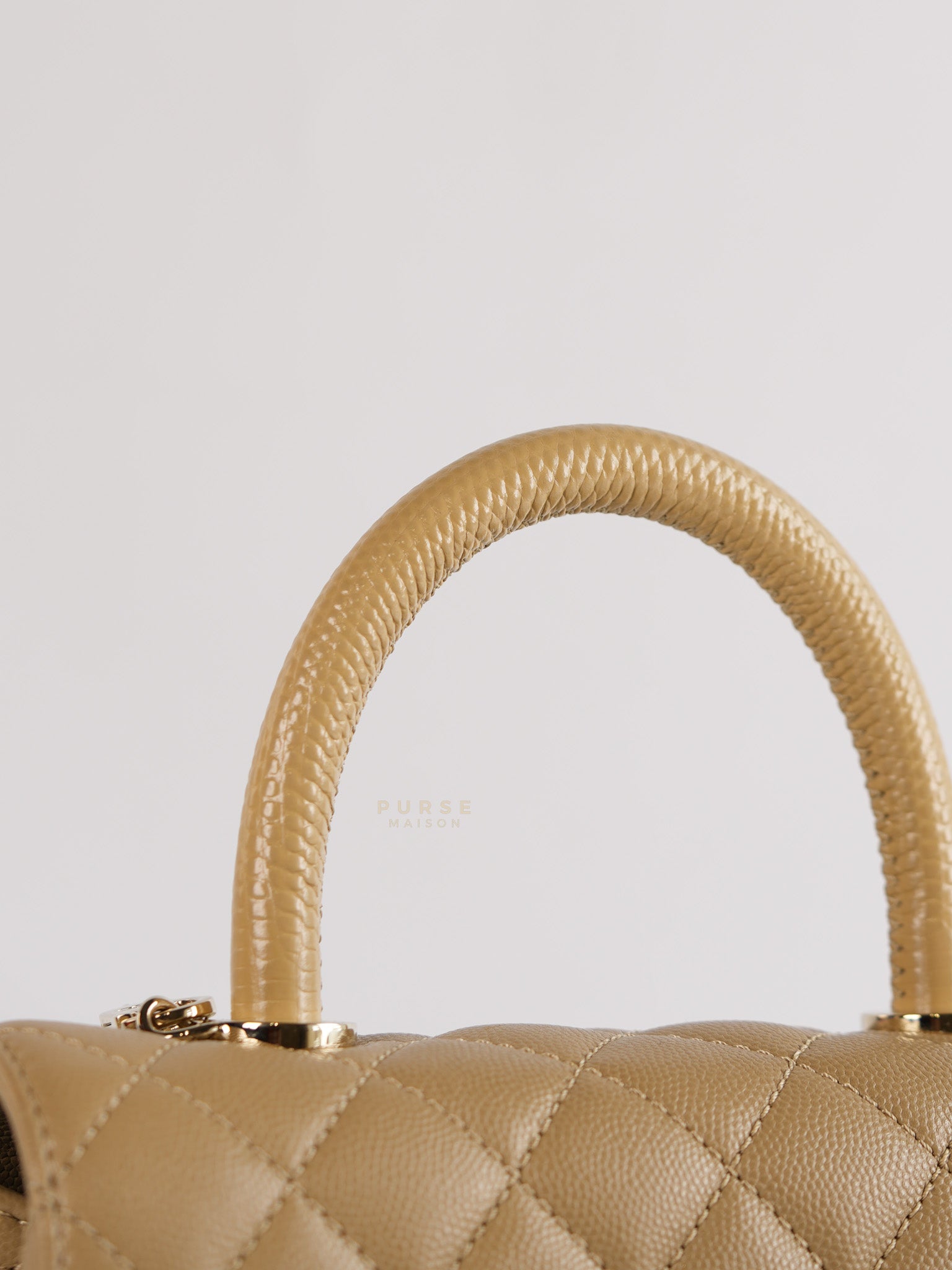 Coco Handle Small in Beige Caviar Leather White Gold Hardware(Microchip) | Purse Maison Luxury Bags Shop