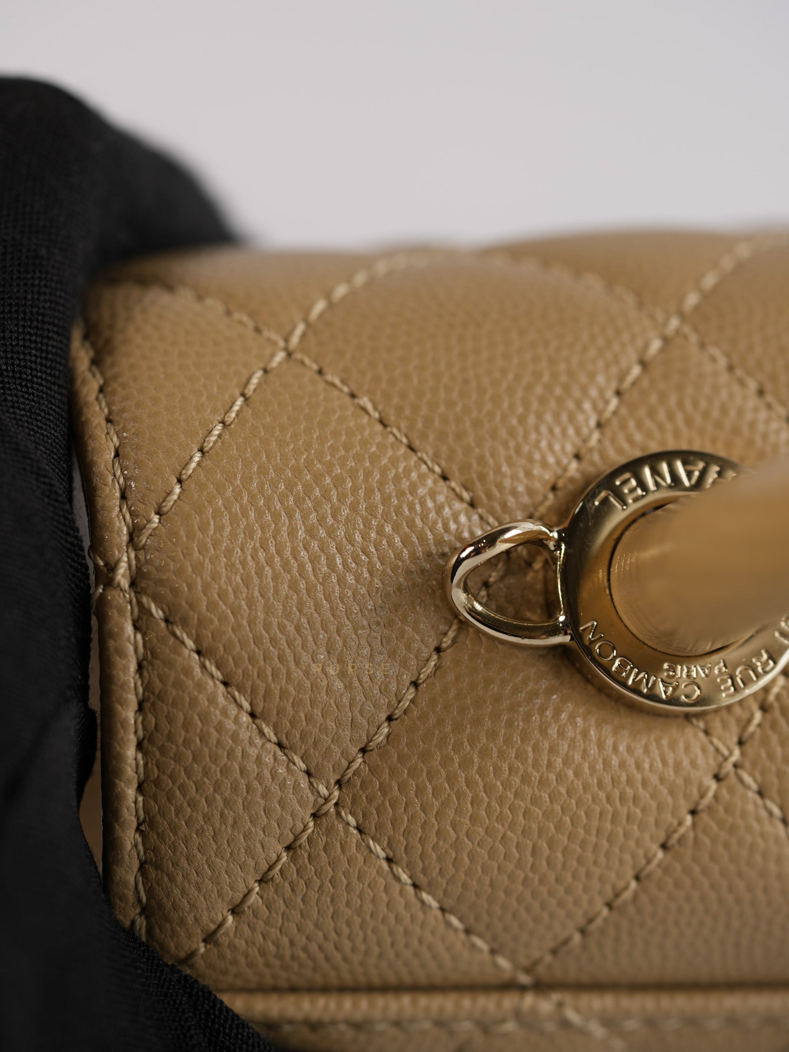 Coco Handle Small in Beige Caviar Leather White Gold Hardware(Microchip) | Purse Maison Luxury Bags Shop