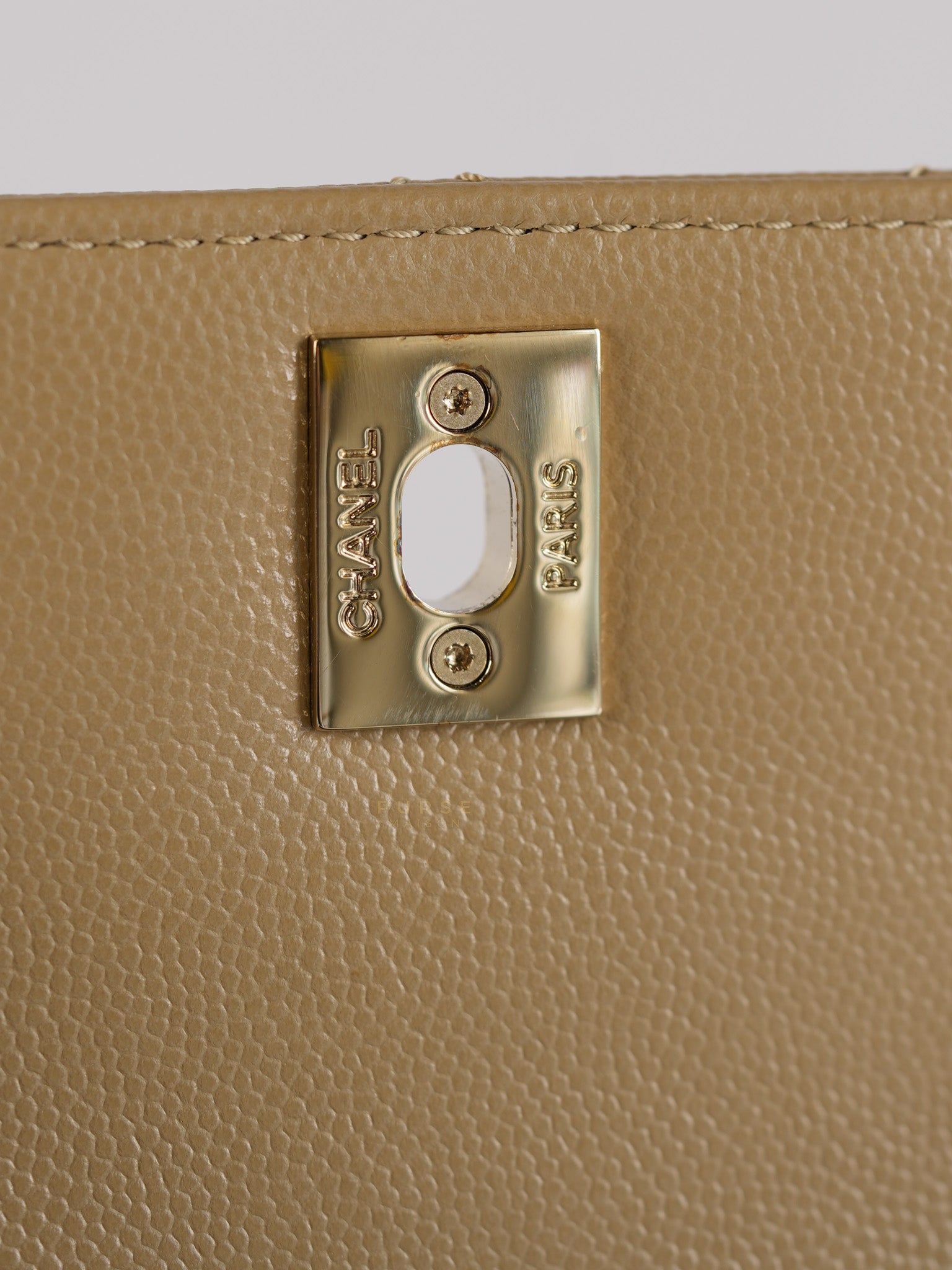 Coco Handle Small in Beige Caviar Leather White Gold Hardware(Microchip) | Purse Maison Luxury Bags Shop