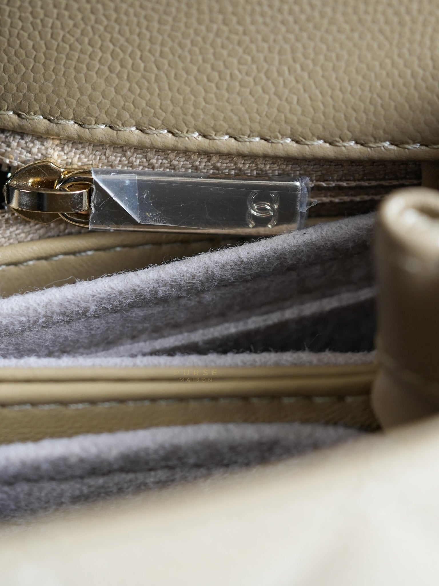 Coco Handle Small in Beige Caviar Leather White Gold Hardware(Microchip) | Purse Maison Luxury Bags Shop