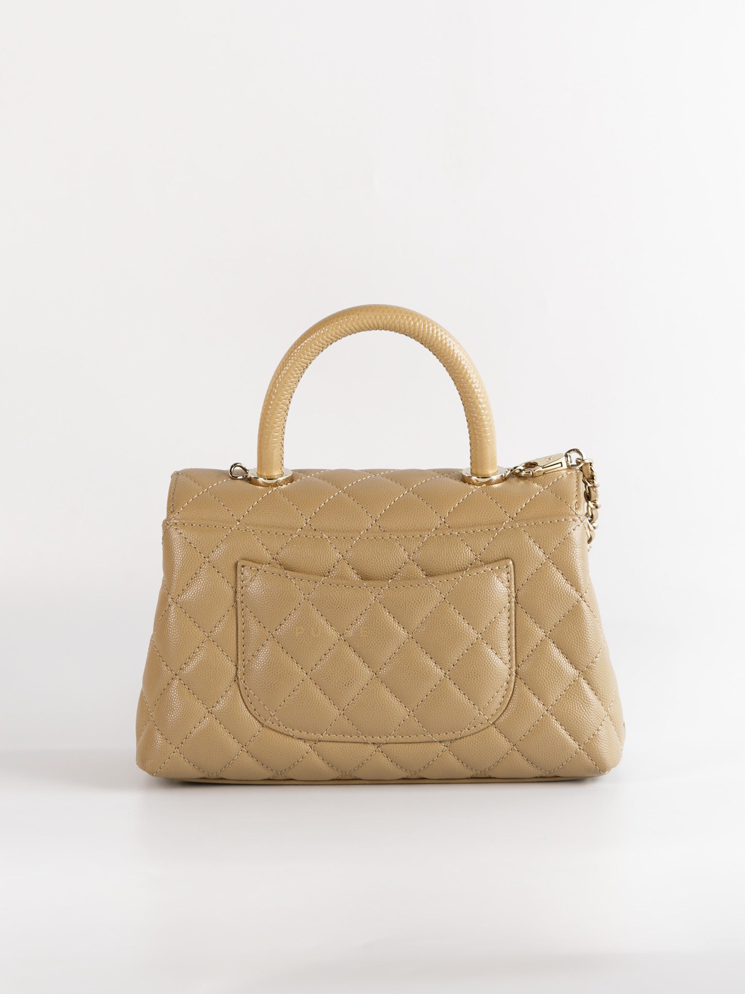 Coco Handle Small in Beige Caviar Leather White Gold Hardware(Microchip) | Purse Maison Luxury Bags Shop