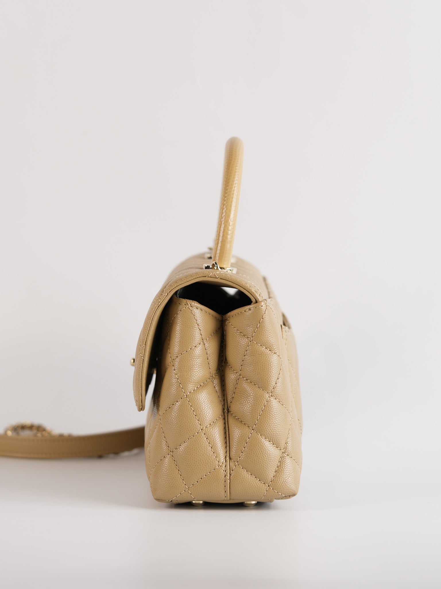 Coco Handle Small in Beige Caviar Leather White Gold Hardware(Microchip) | Purse Maison Luxury Bags Shop