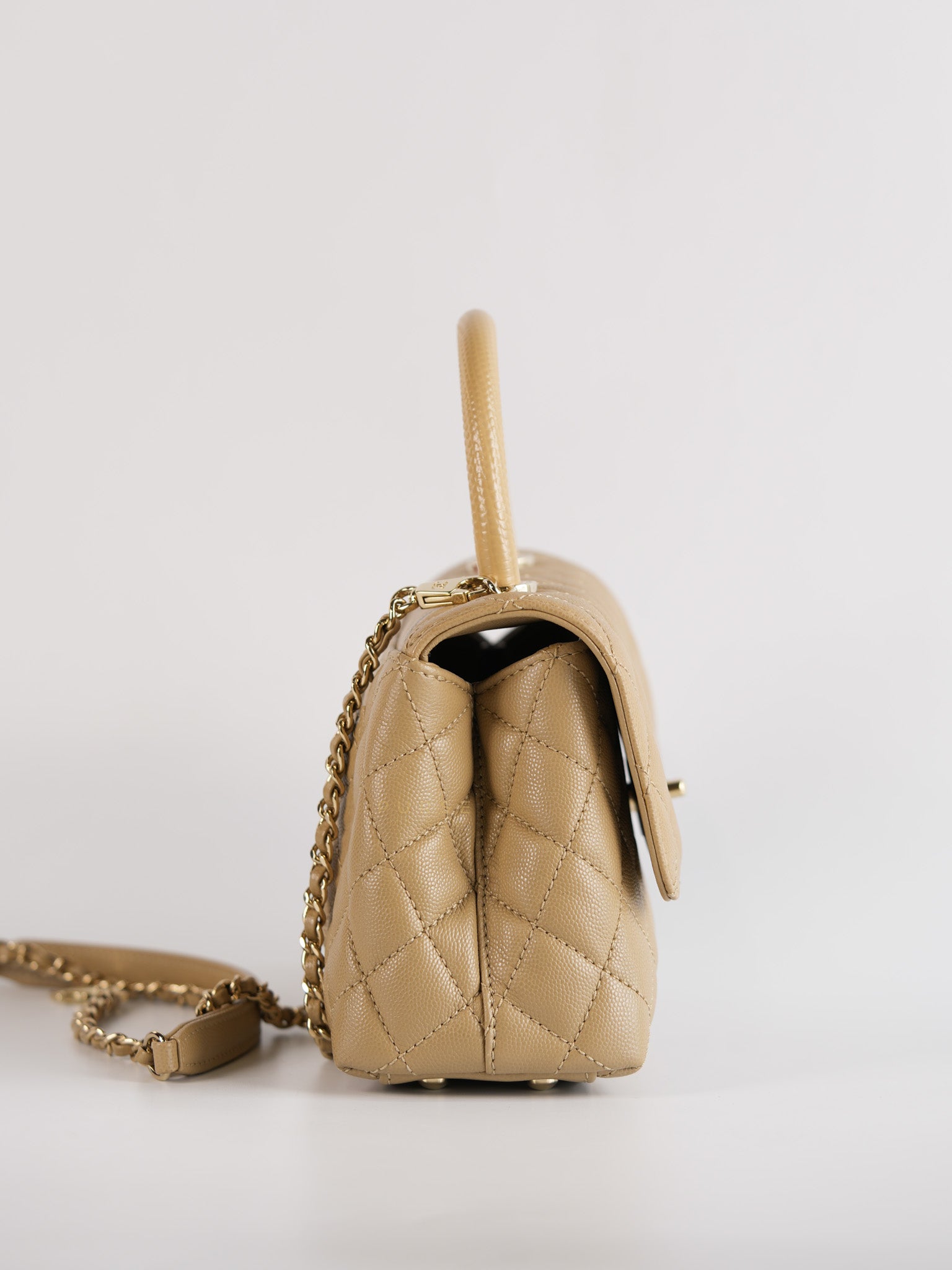 Coco Handle Small in Beige Caviar Leather White Gold Hardware(Microchip) | Purse Maison Luxury Bags Shop
