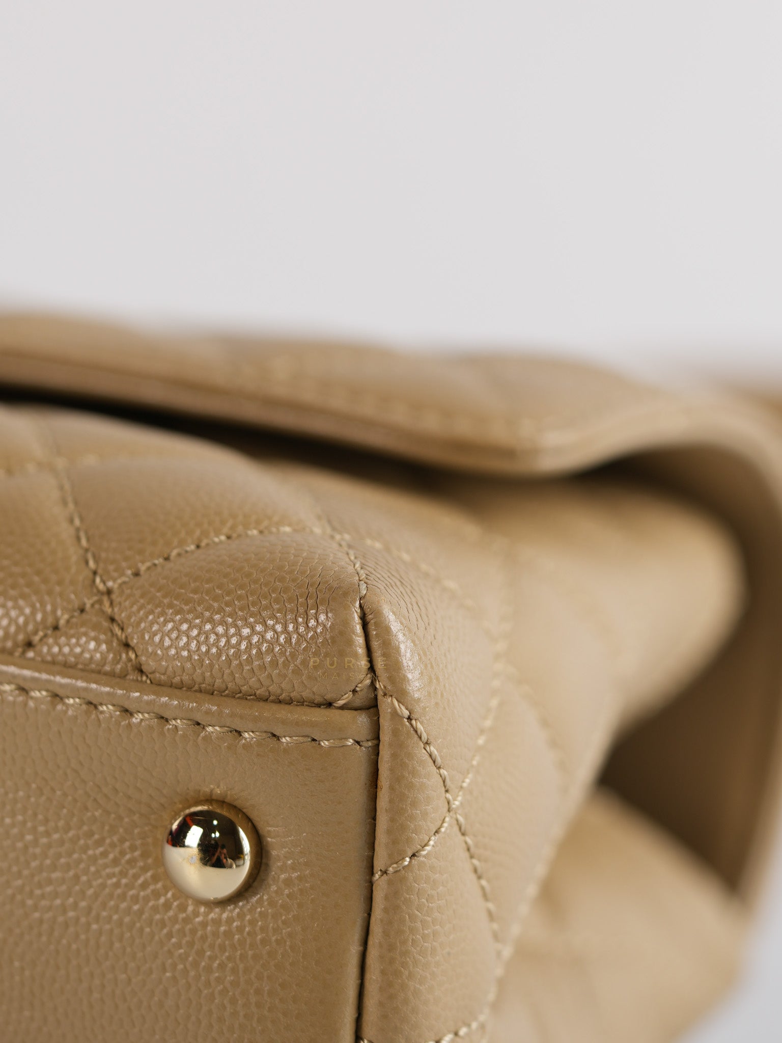 Coco Handle Small in Beige Caviar Leather White Gold Hardware(Microchip) | Purse Maison Luxury Bags Shop
