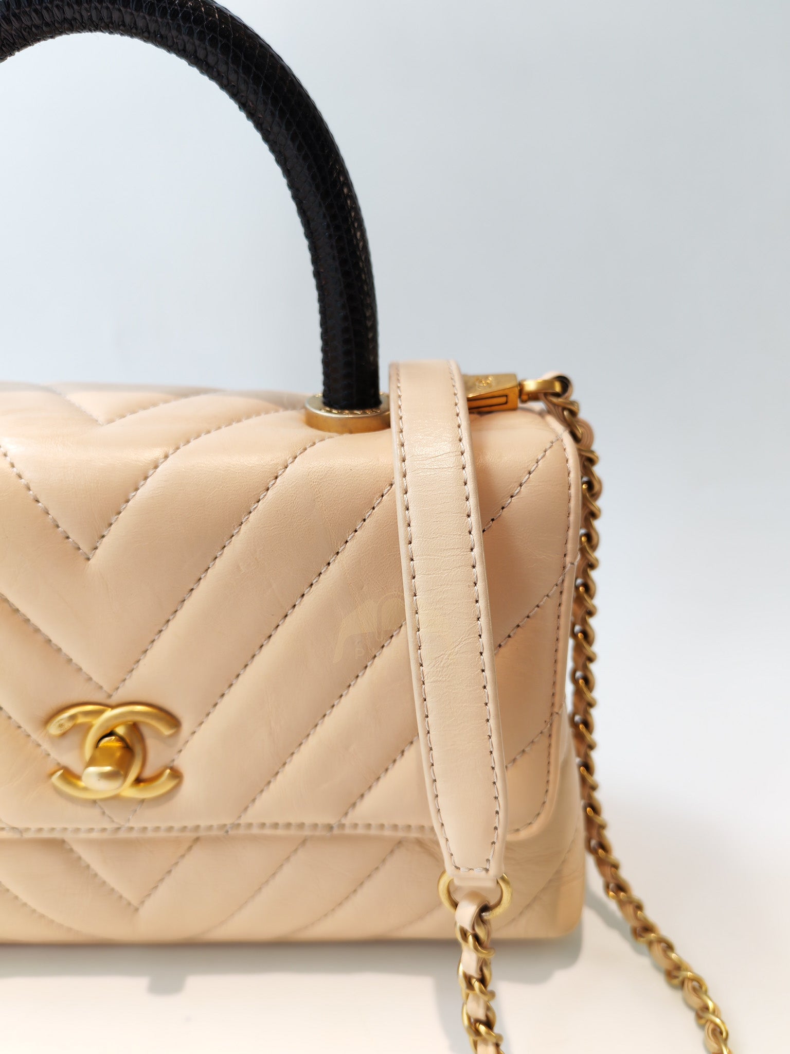 Coco Handle Small in Beige Lizard Embossed Handle & Aged Gold Hardware(Series 25) | Purse Maison Luxury Bags Shop