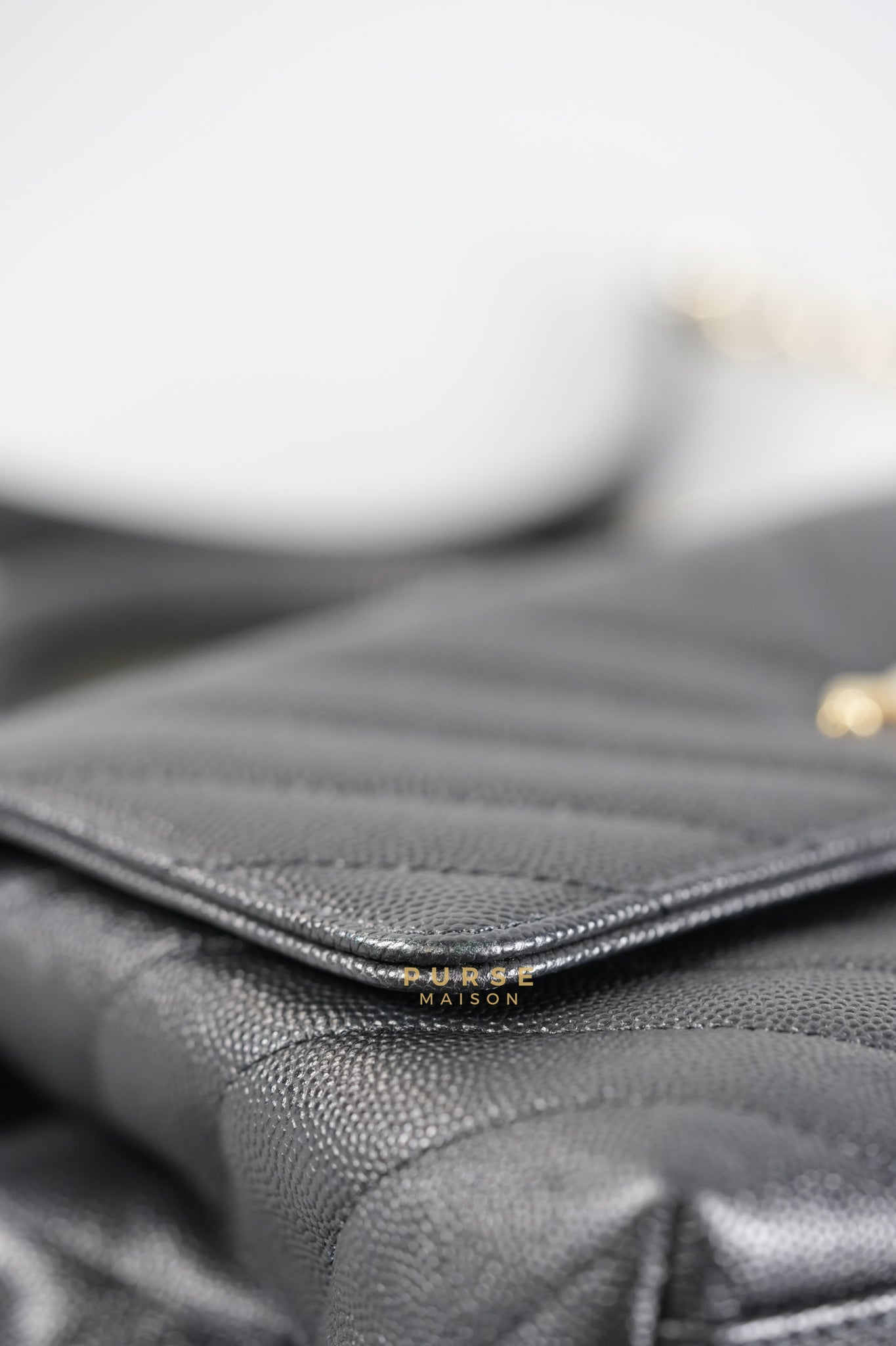 Coco Handle Small in Black Caviar Chevron Leather and Light Gold Hardware Series 29 | Purse Maison Luxury Bags Shop