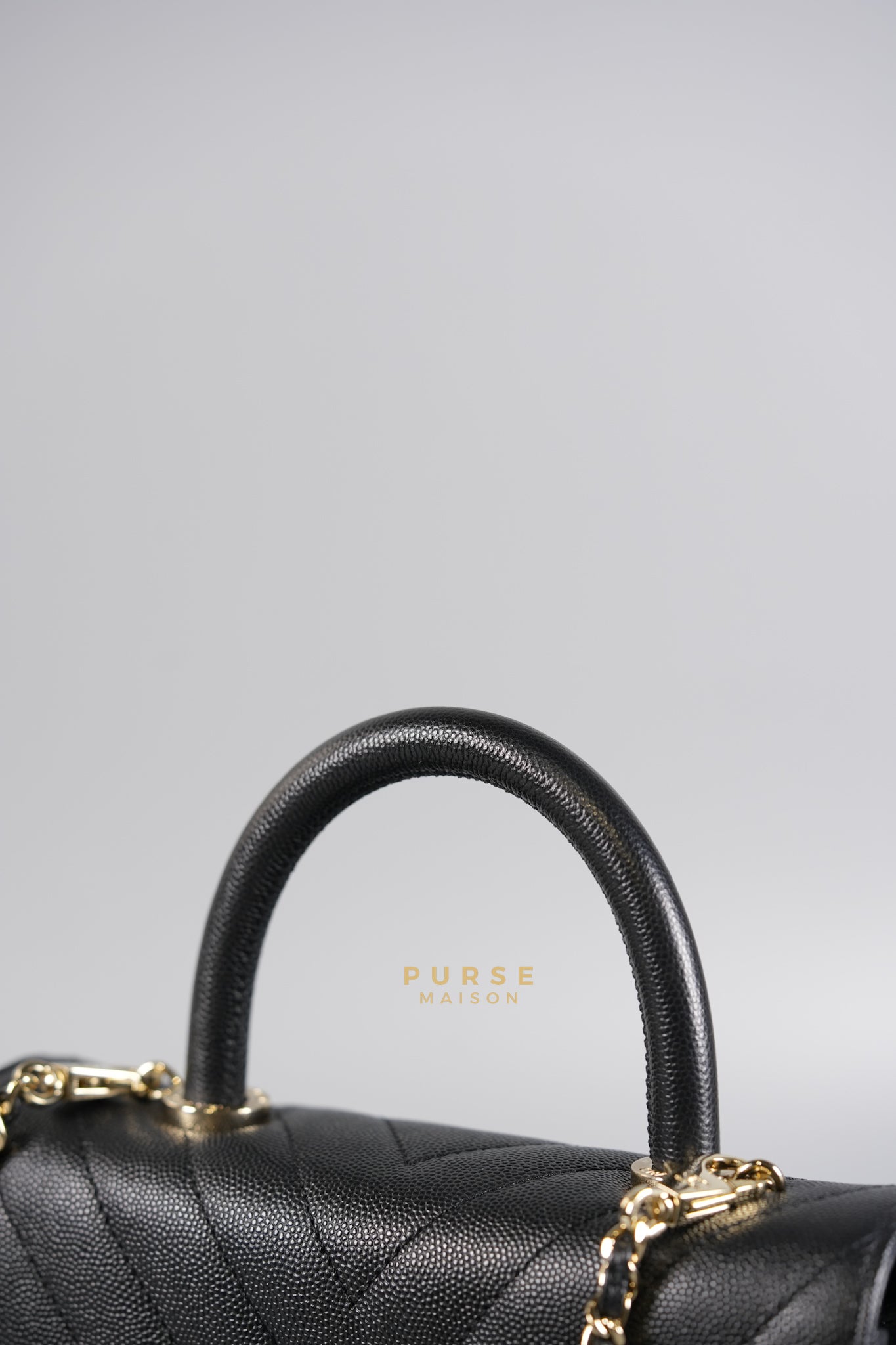 Coco Handle Small in Black Caviar Chevron Leather and Light Gold Hardware Series 29 | Purse Maison Luxury Bags Shop