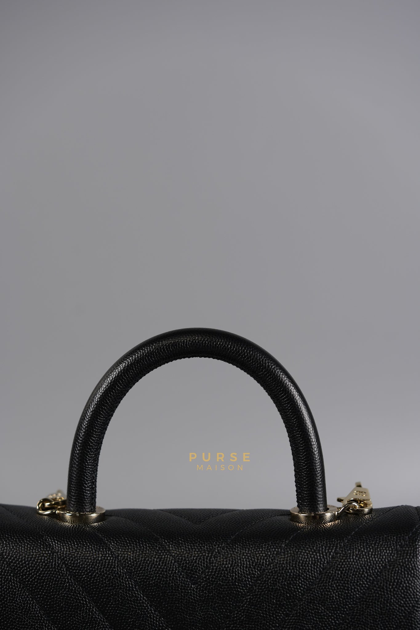 Coco Handle Small in Black Caviar Chevron Leather and Light Gold Hardware Series 29 | Purse Maison Luxury Bags Shop