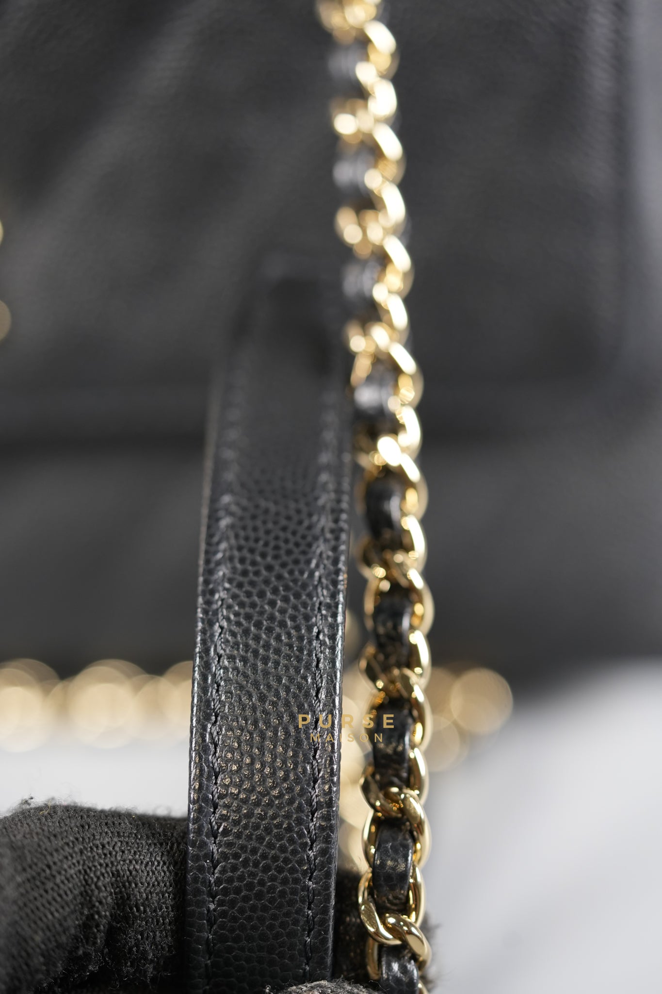 Coco Handle Small in Black Caviar Chevron Leather and Light Gold Hardware Series 29 | Purse Maison Luxury Bags Shop