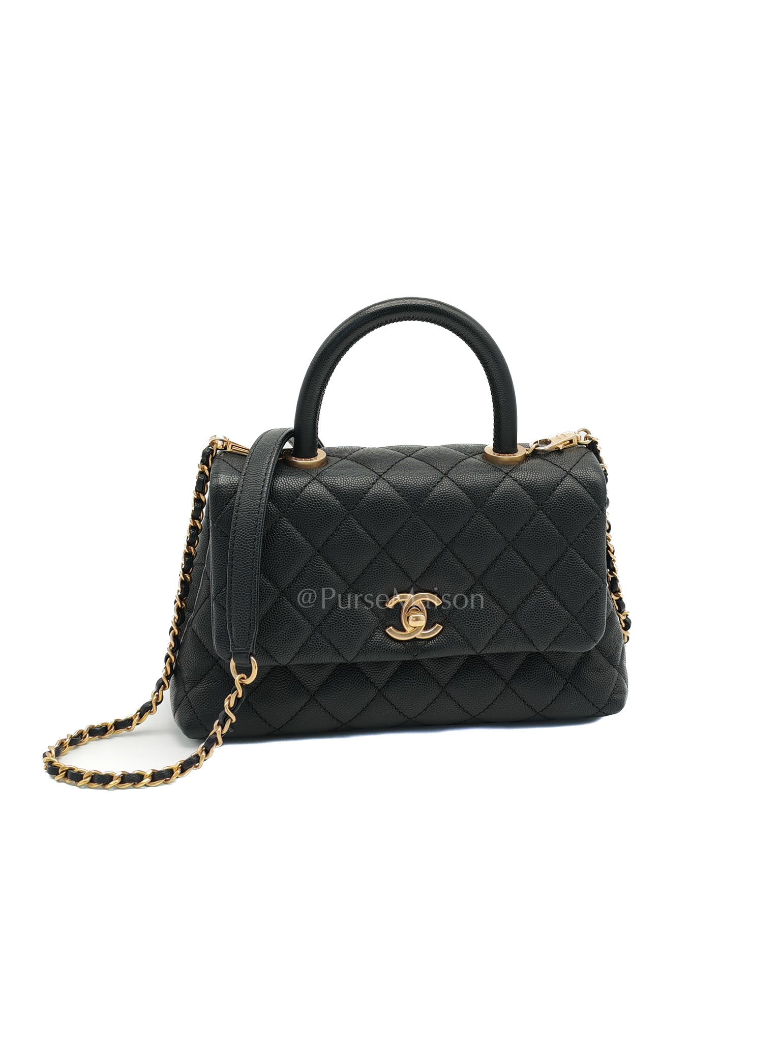 Coco Handle Small in Black Caviar Leather and Aged Gold Hardware Series 24 | Purse Maison Luxury Bags Shop