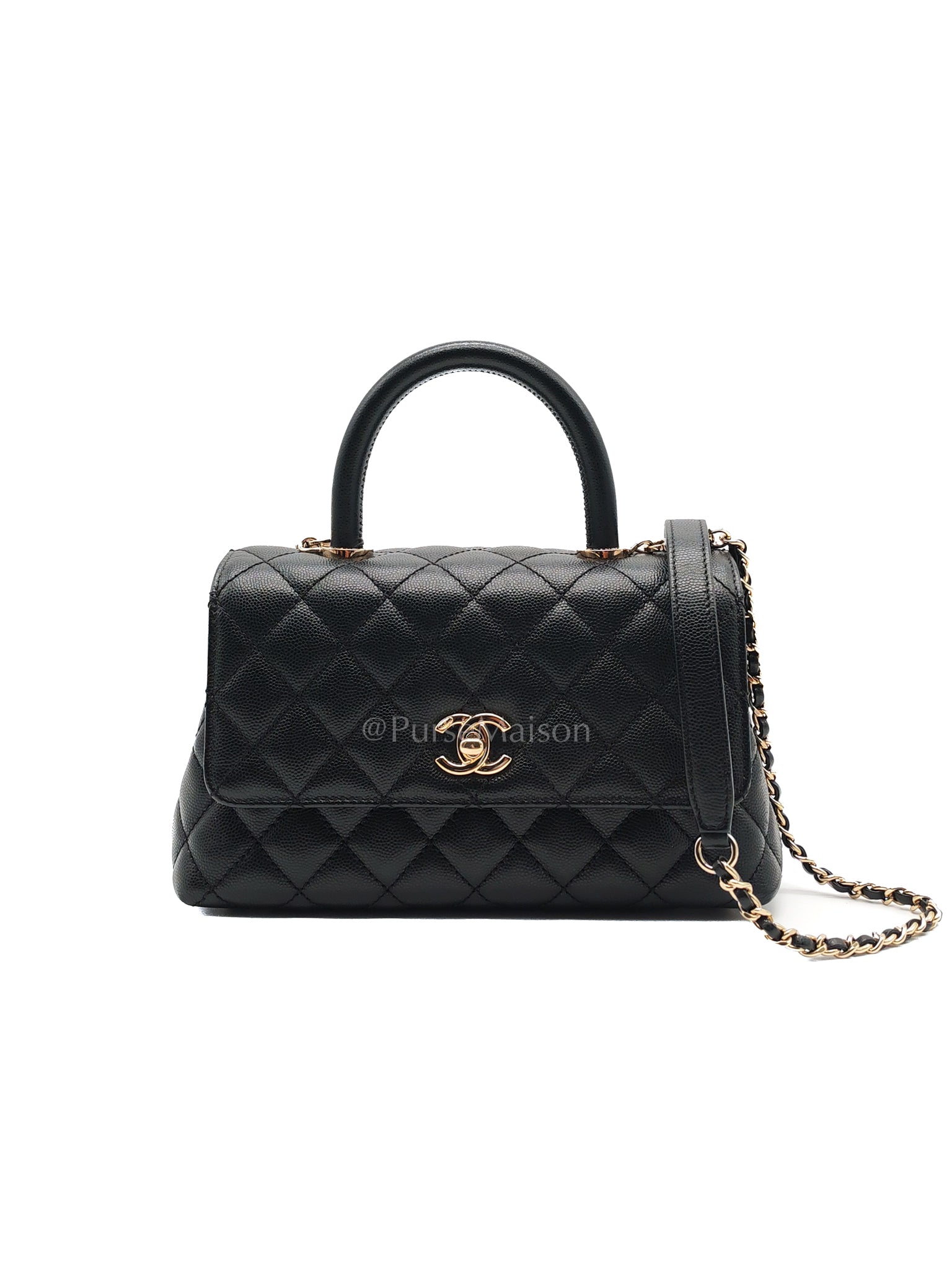 Coco Handle Small in Black Caviar Leather and Light Gold Hardware (Microchip) | Purse Maison Luxury Bags Shop