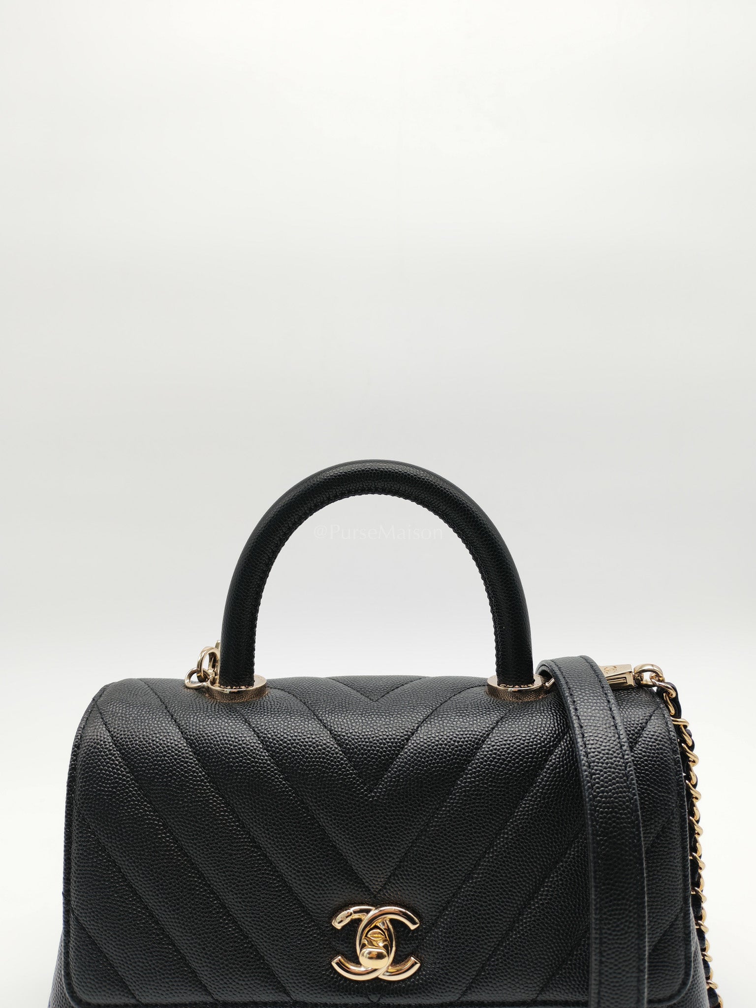Coco Handle Small in Chevron Caviar Leather and Light Gold Hardware Series 29 | Purse Maison Luxury Bags Shop