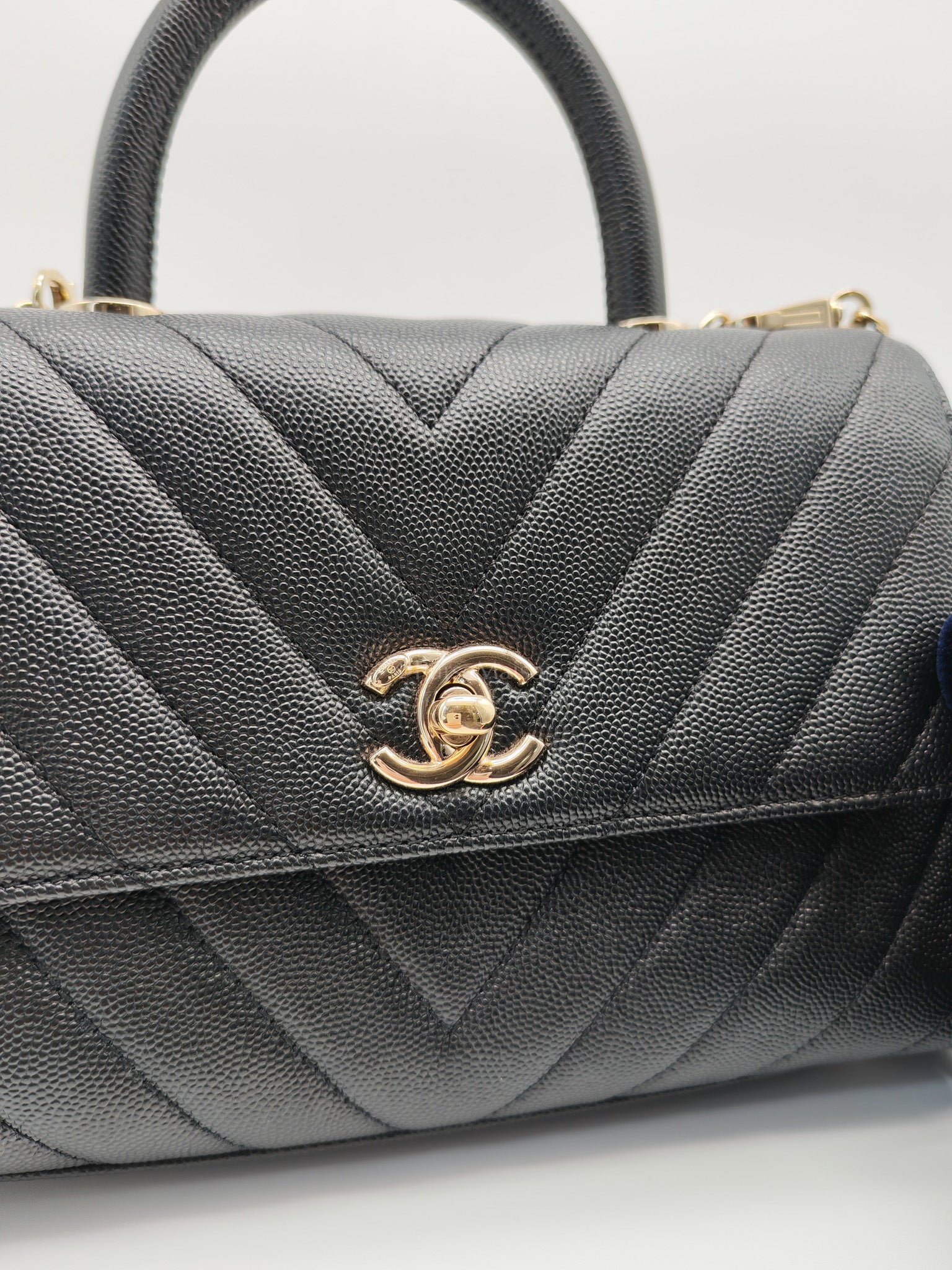 Coco Handle Small in Chevron Caviar Leather and Light Gold Hardware Series 29 | Purse Maison Luxury Bags Shop
