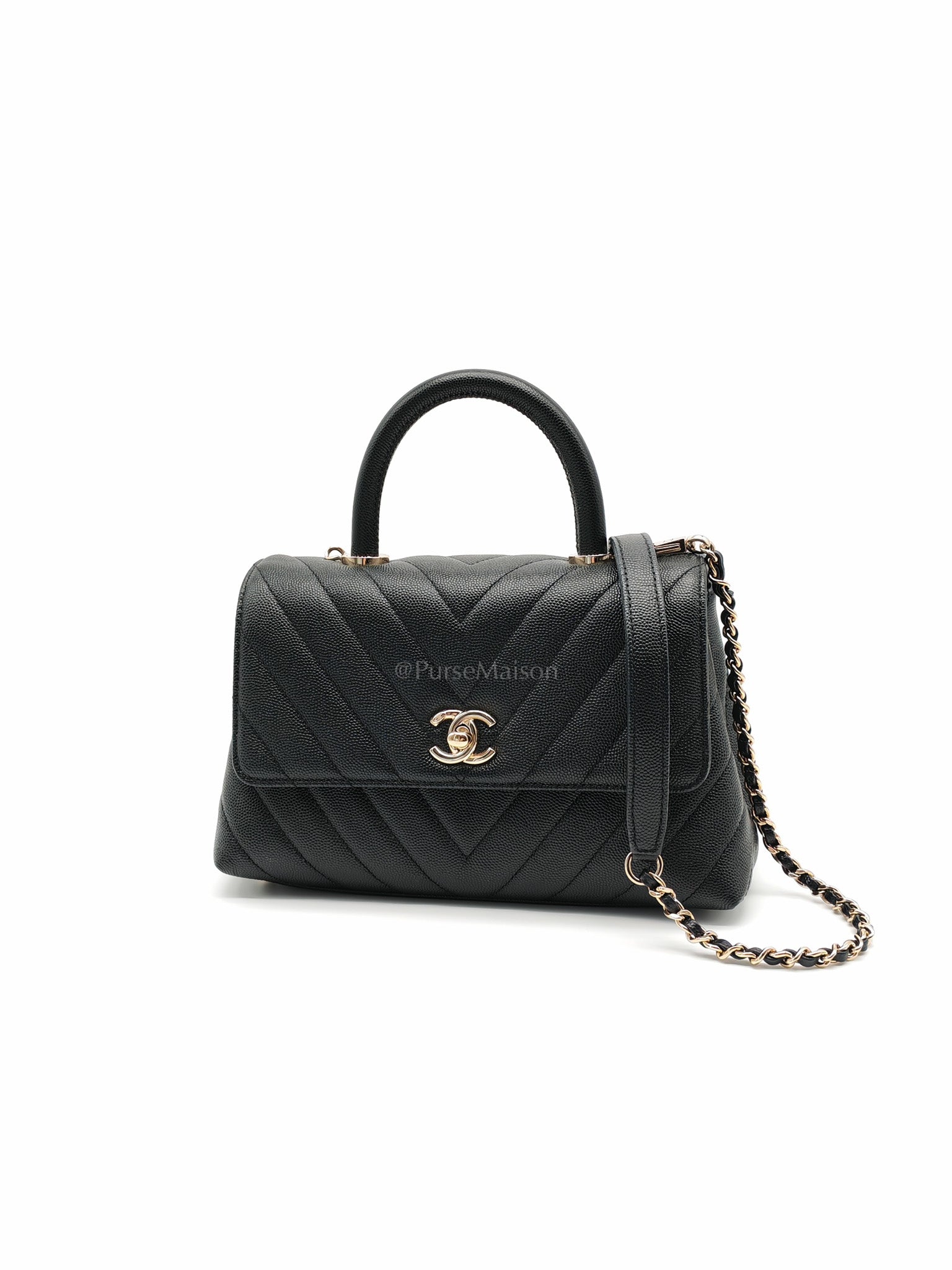 Coco Handle Small in Chevron Caviar Leather and Light Gold Hardware Series 29 | Purse Maison Luxury Bags Shop