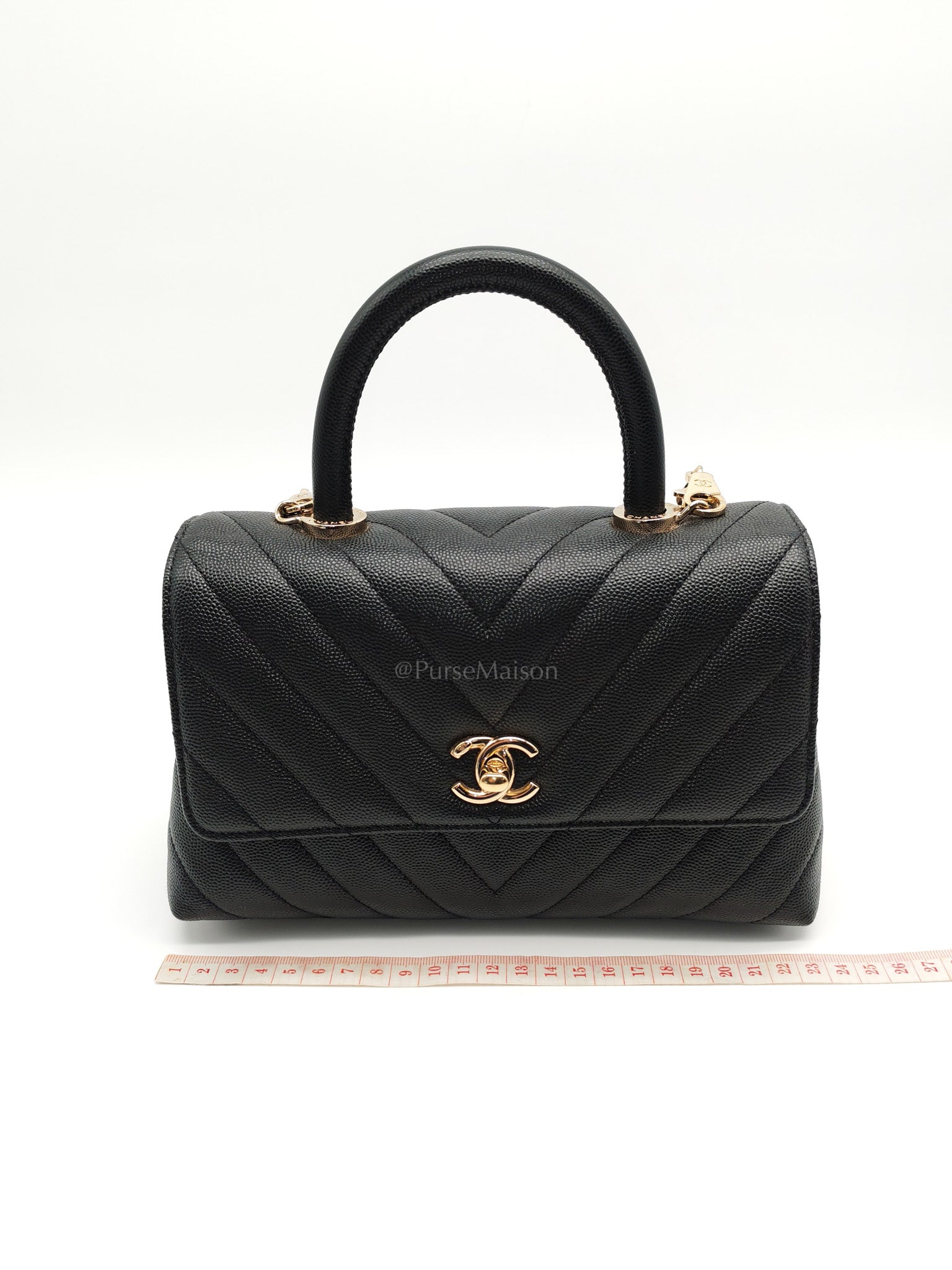 Coco Handle Small in Chevron Caviar Leather and Light Gold Hardware Series 29 | Purse Maison Luxury Bags Shop