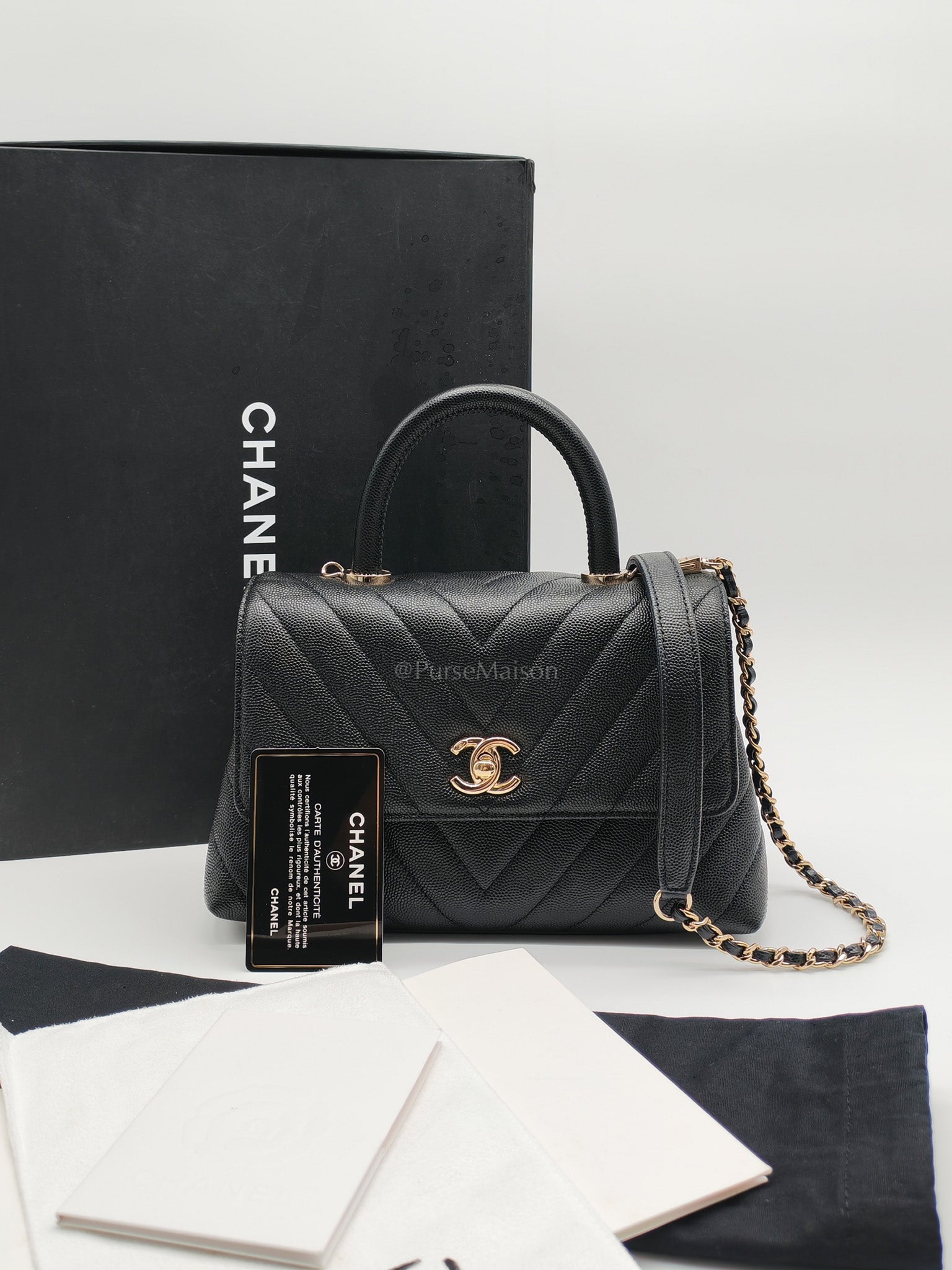 Coco Handle Small in Chevron Caviar Leather and Light Gold Hardware Series 29 | Purse Maison Luxury Bags Shop