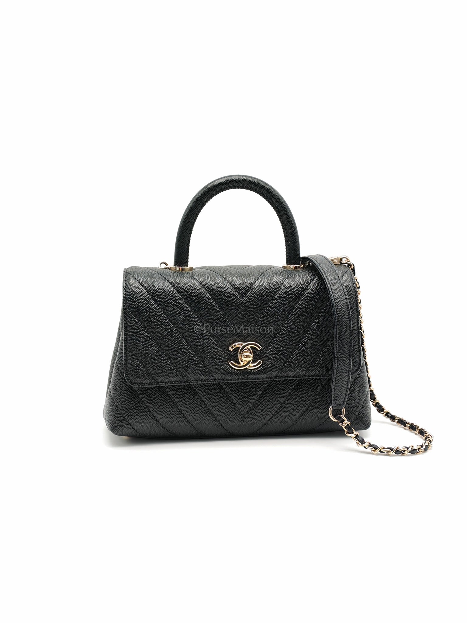 Coco Handle Small in Chevron Caviar Leather and Light Gold Hardware Series 29 | Purse Maison Luxury Bags Shop