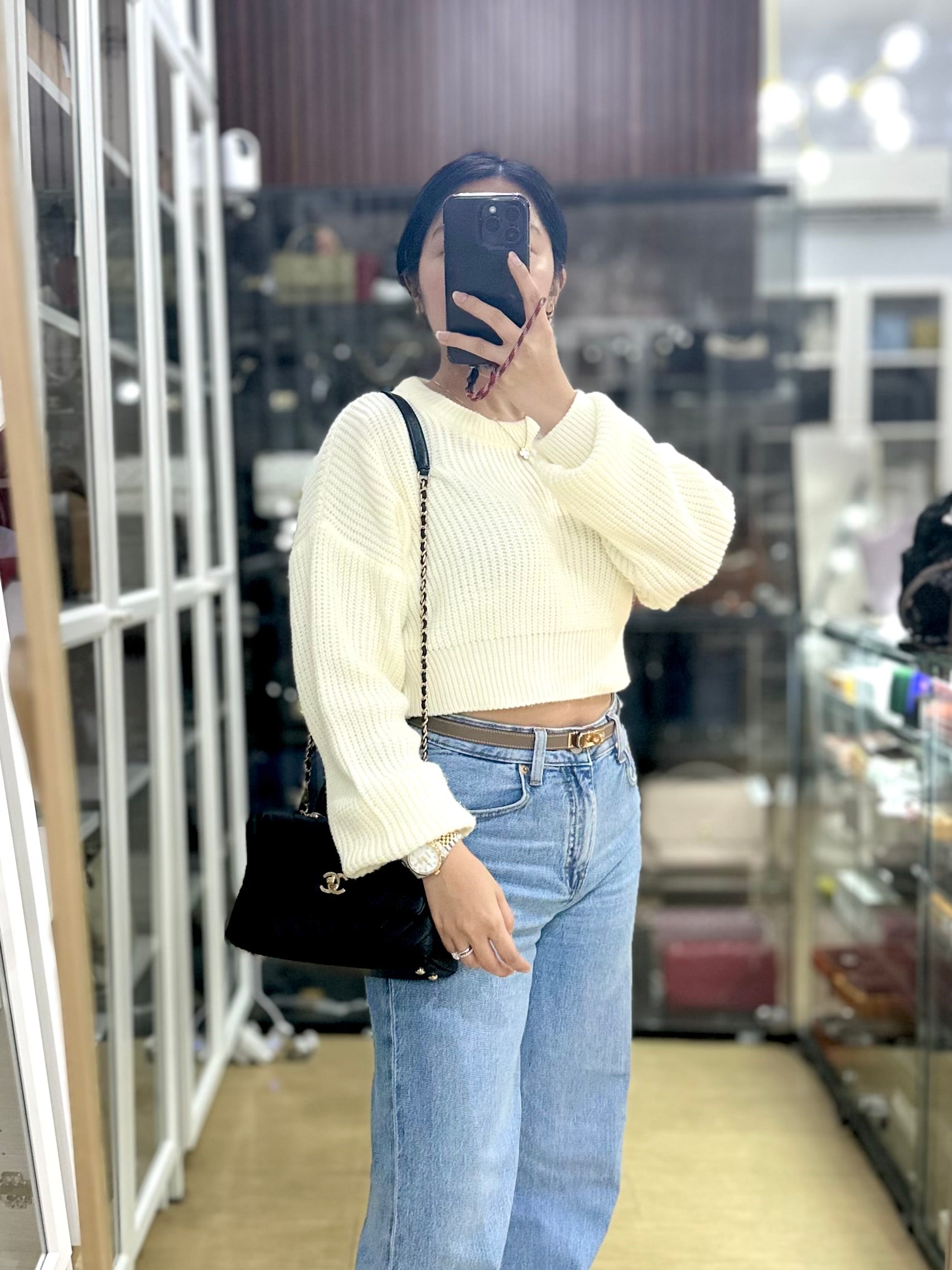 Coco Handle Small Lizard Handle Black Chevron in Shiny Calfskin and Aged Gold Hardware Series 25 | Purse Maison Luxury Bags Shop